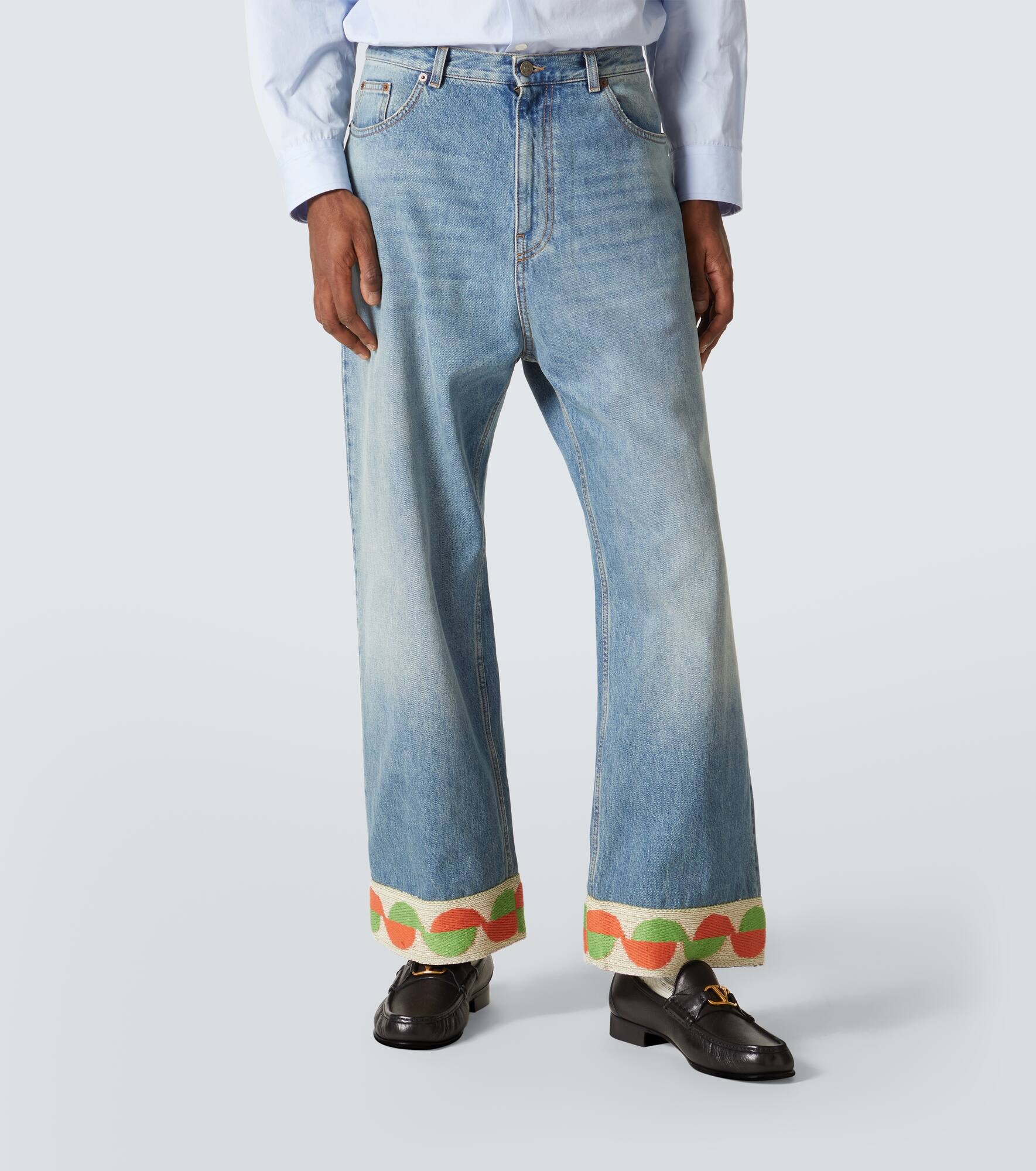 Jacquard-trimmed wide-leg jeans - 3