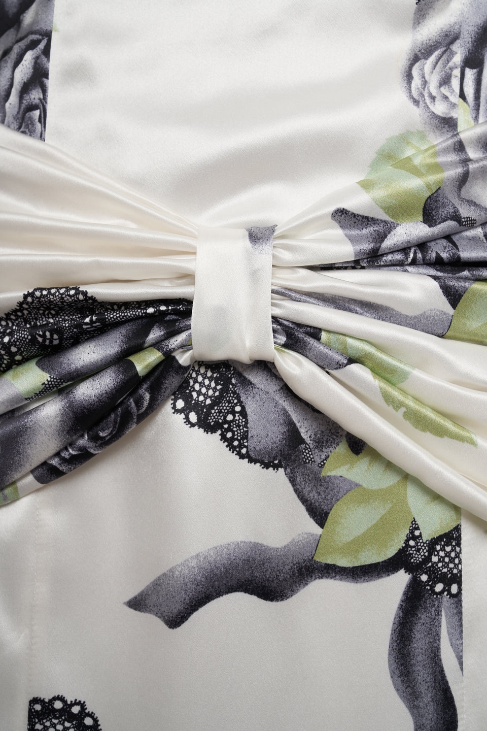 ROSE PRINT SILK SATIN DRESS WITH BOW - 3