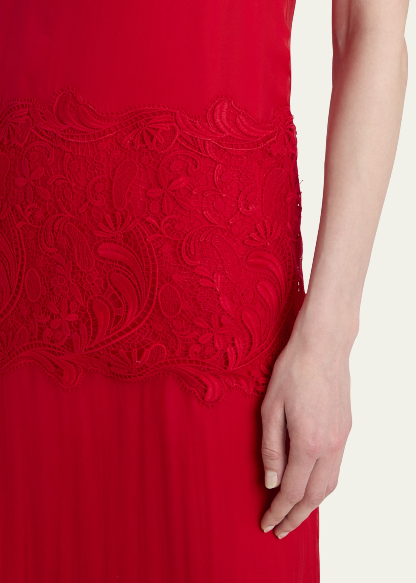 lace-Panel Silk Chiffon Midi Dress - 5