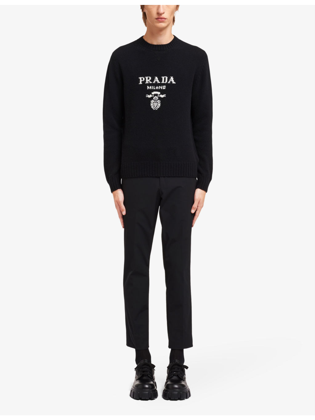 Intarsia-logo crewneck wool and cashmere-blend knitted jumper - 2