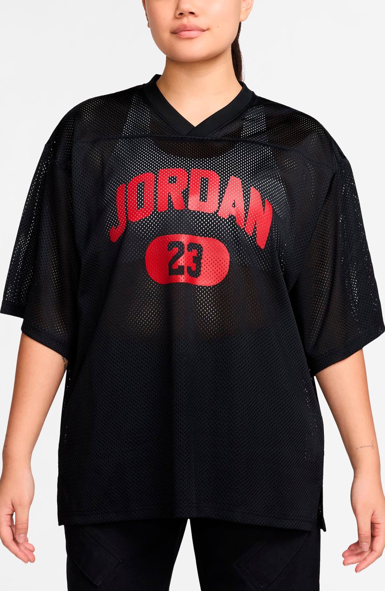 Jordan Brooklyn Oversize Jersey in Black/Gym Red at Nordstrom - 1