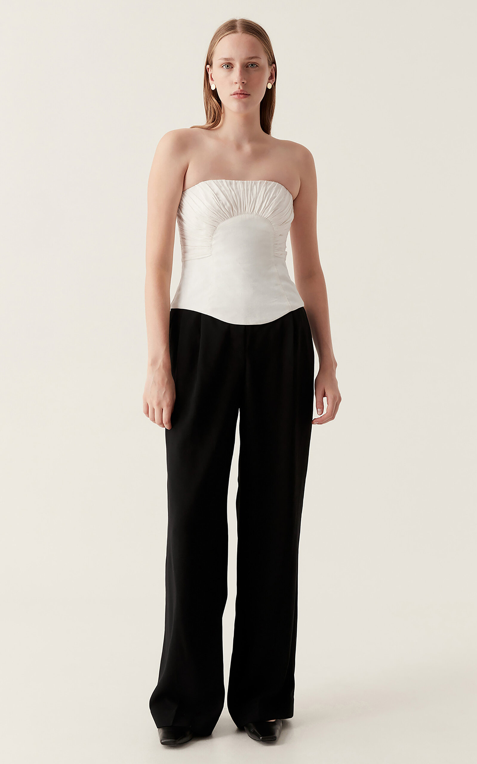 Oriel Ruched Linen Bustier Top white - 5
