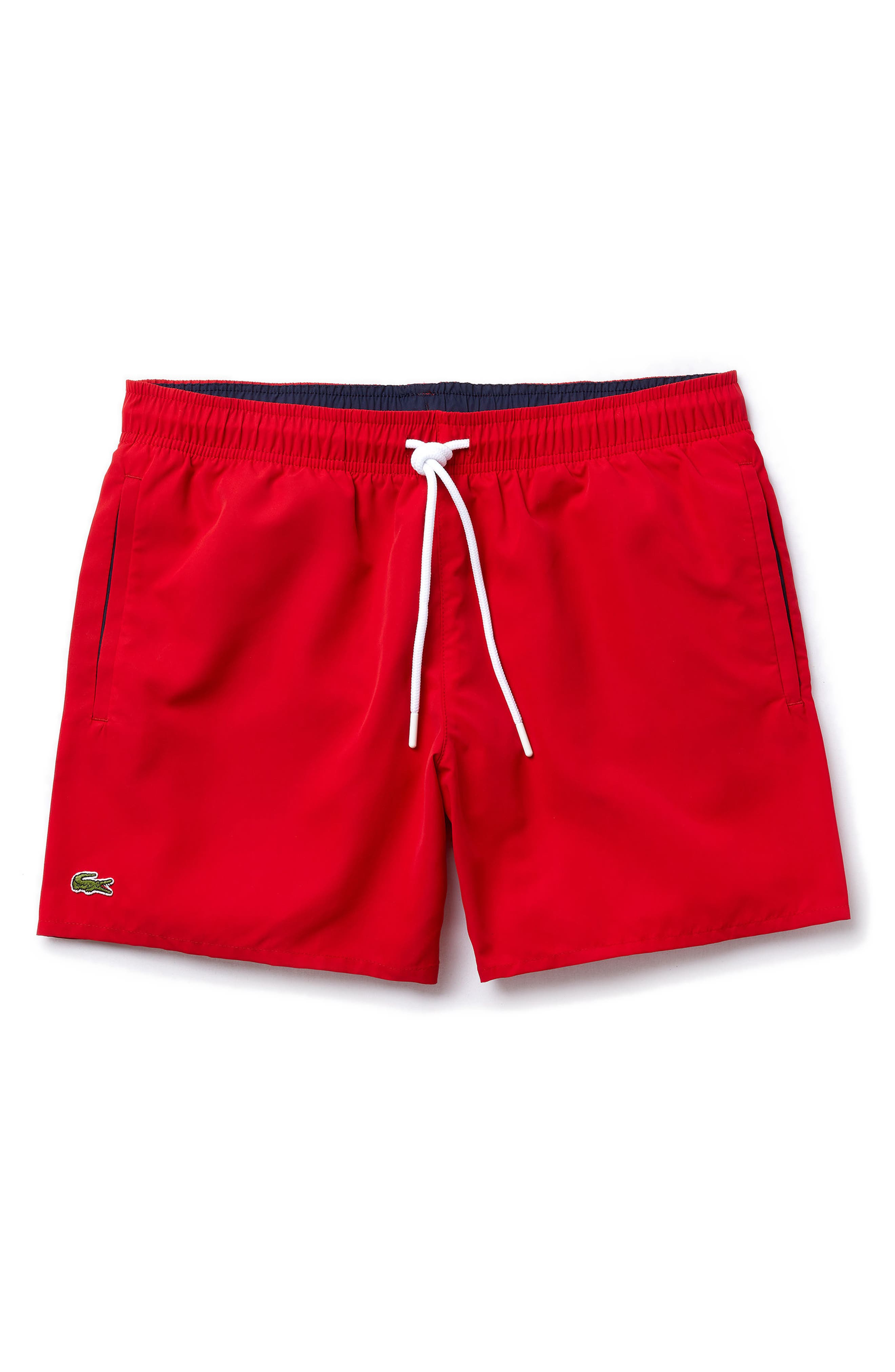 Lacoste Recycled Polyester Swim Trunks in 528 Red/Navy Blue at Nordstrom - 5