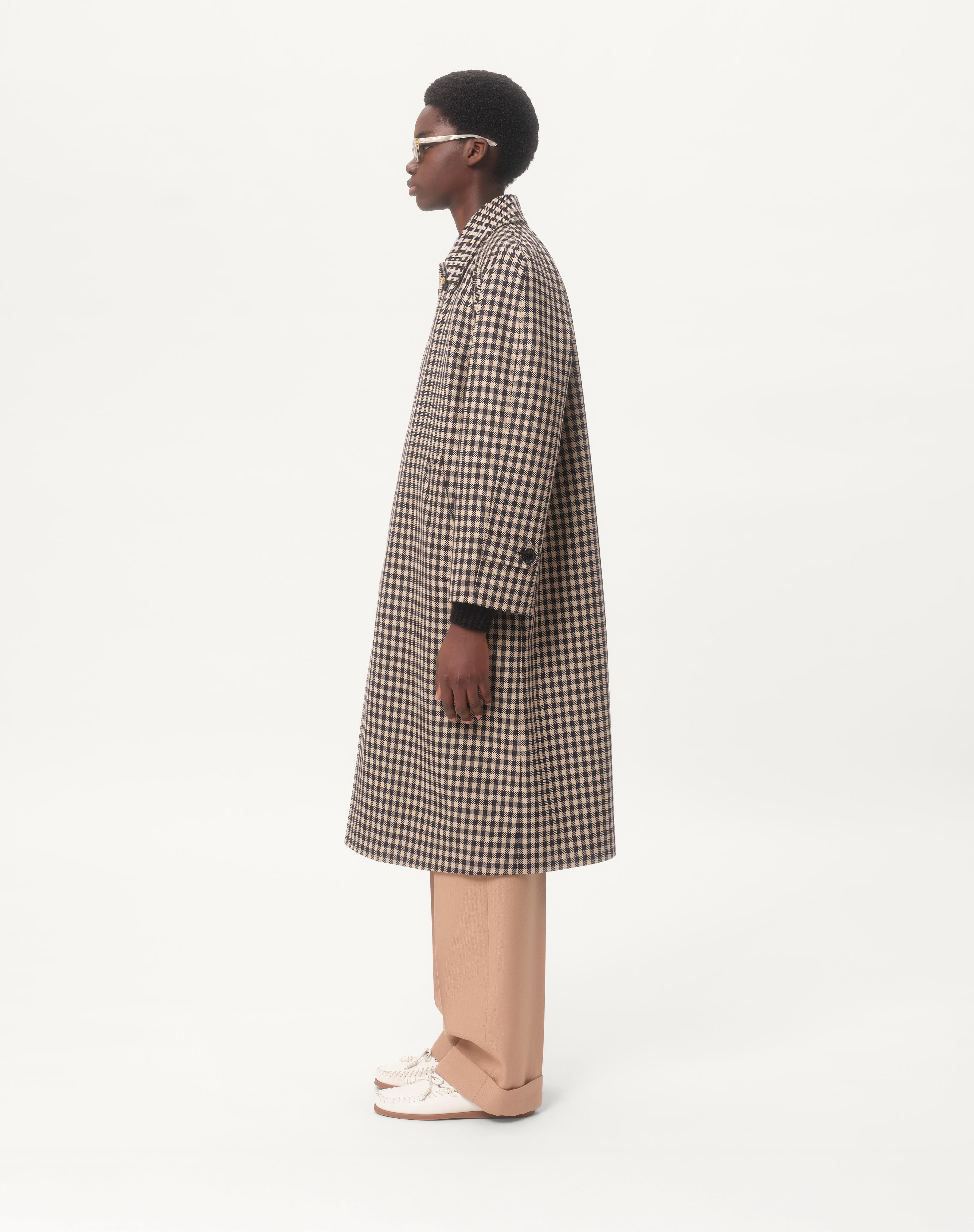 SINGLE-BREASTED COTTON AND WOOL COAT WITH VICHY PATTERN - 5