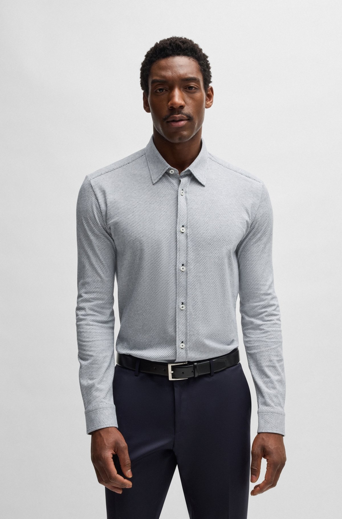 SLIM-FIT SHIRT IN PATTERNED COTTON JACQUARD - 2