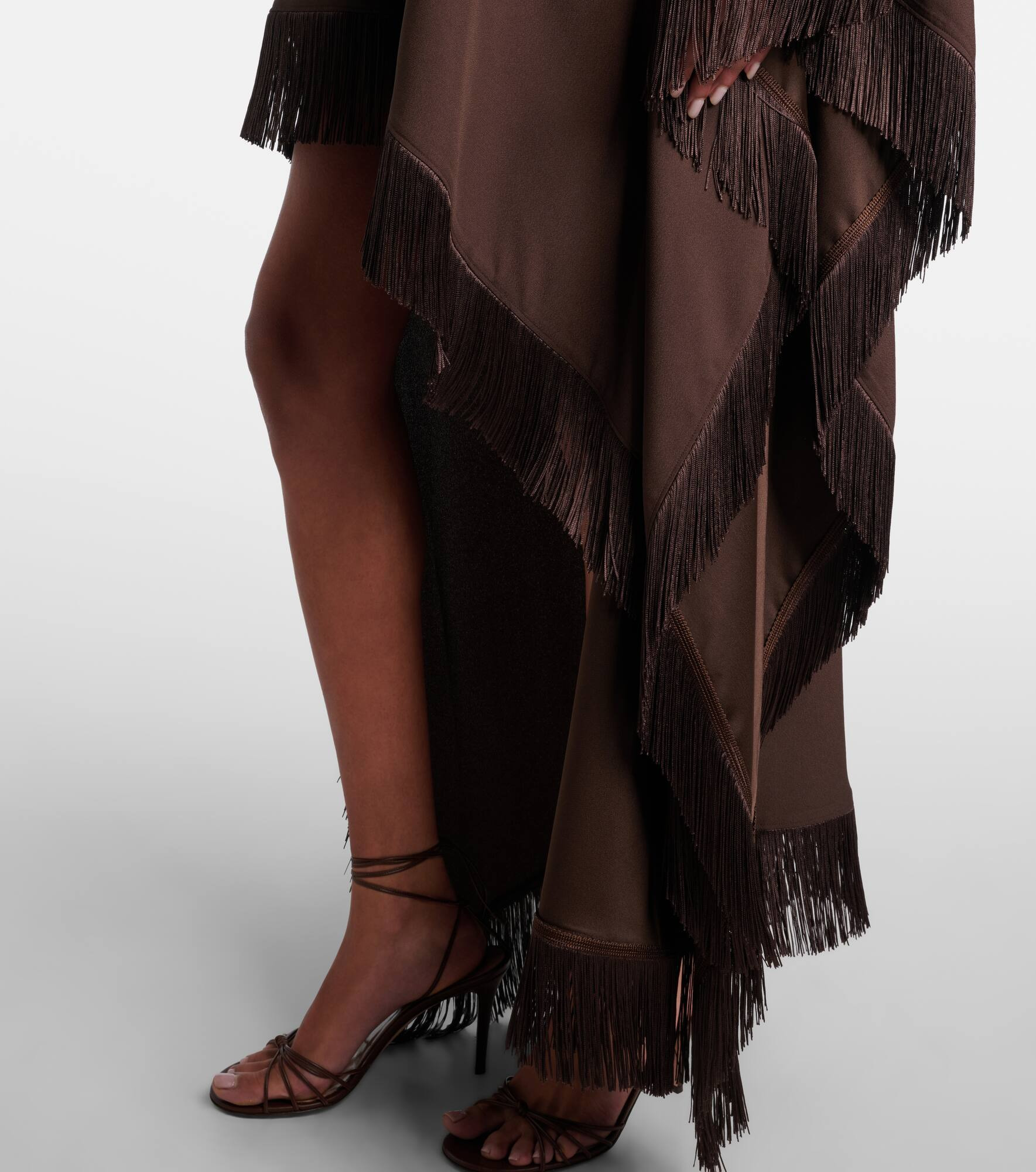 New Age fringed asymmetric satin kaftan - 6