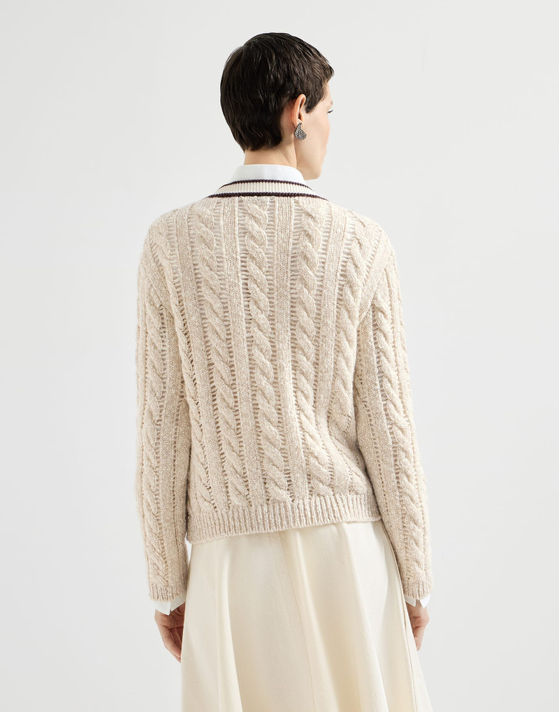 Soft virgin wool and cashmere diamond yarn cable knit cardigan 3