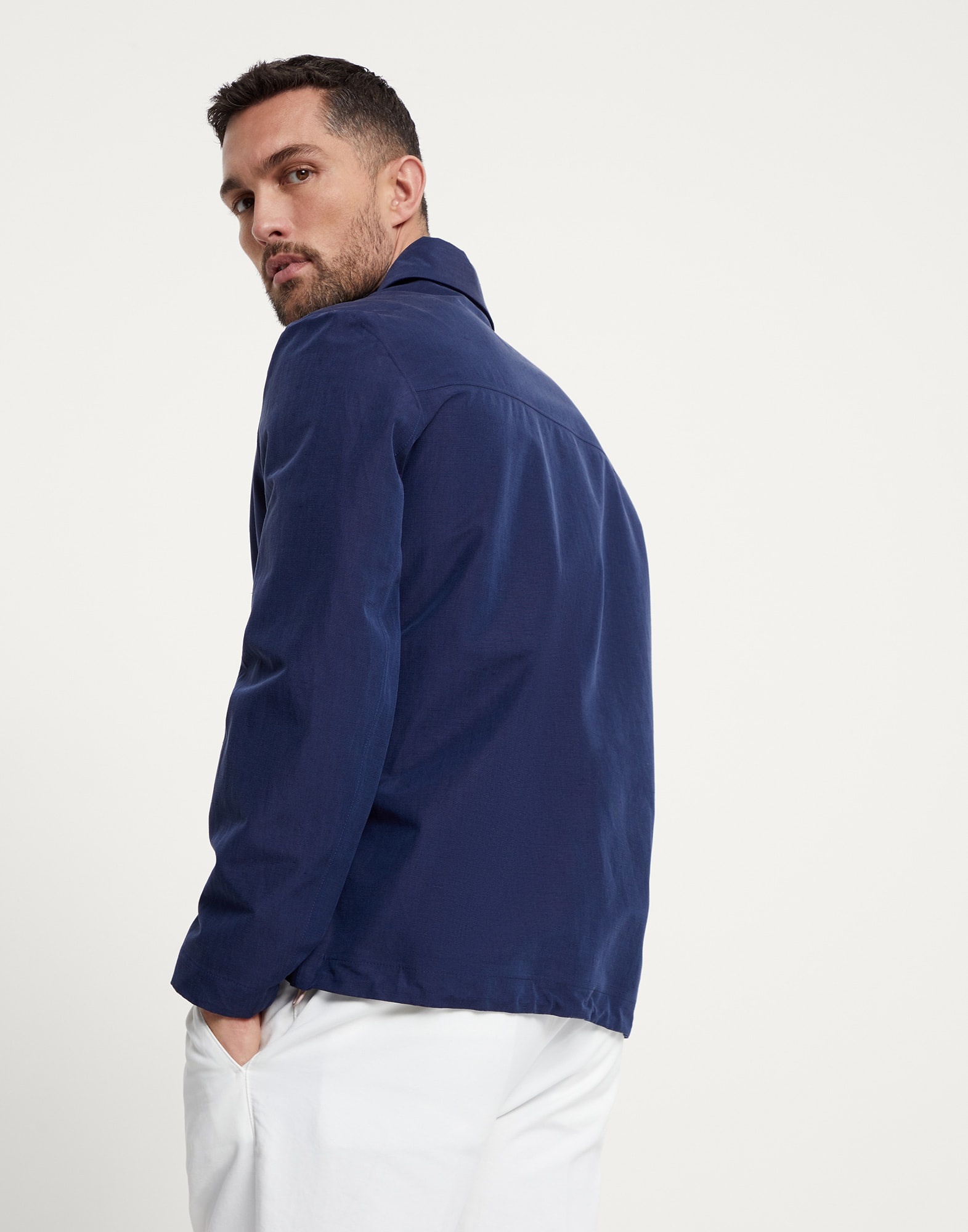 Linen and silk bonded panama overshirt with heat-bonded seams - 2