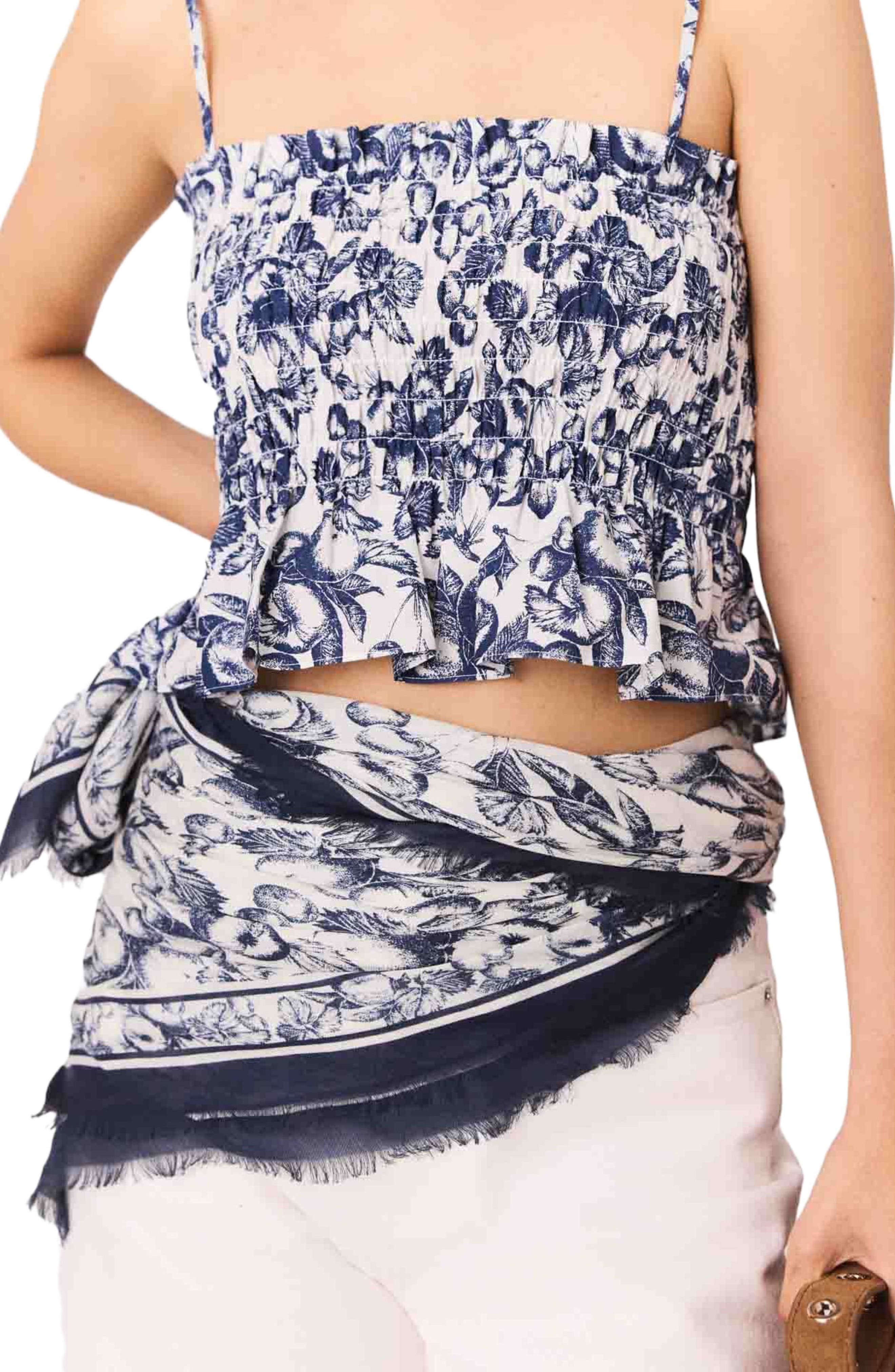 maje Printed smocked top in Blue Fruits Print at Nordstrom - 5