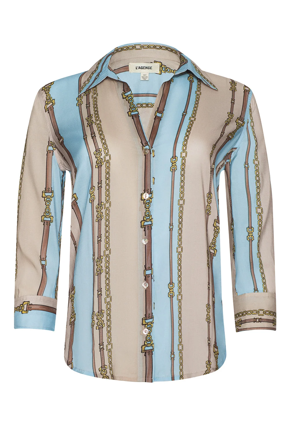 Camille Blouse - Taupe Light Sage Belt Stripe - 1