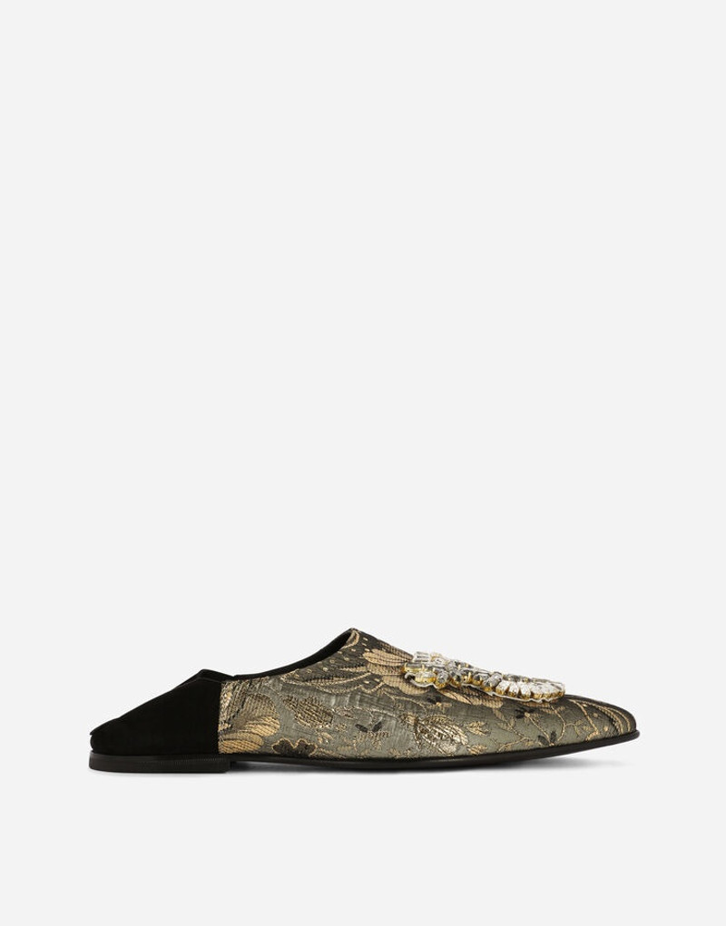 Jacquard slippers with brooch embellishment 1