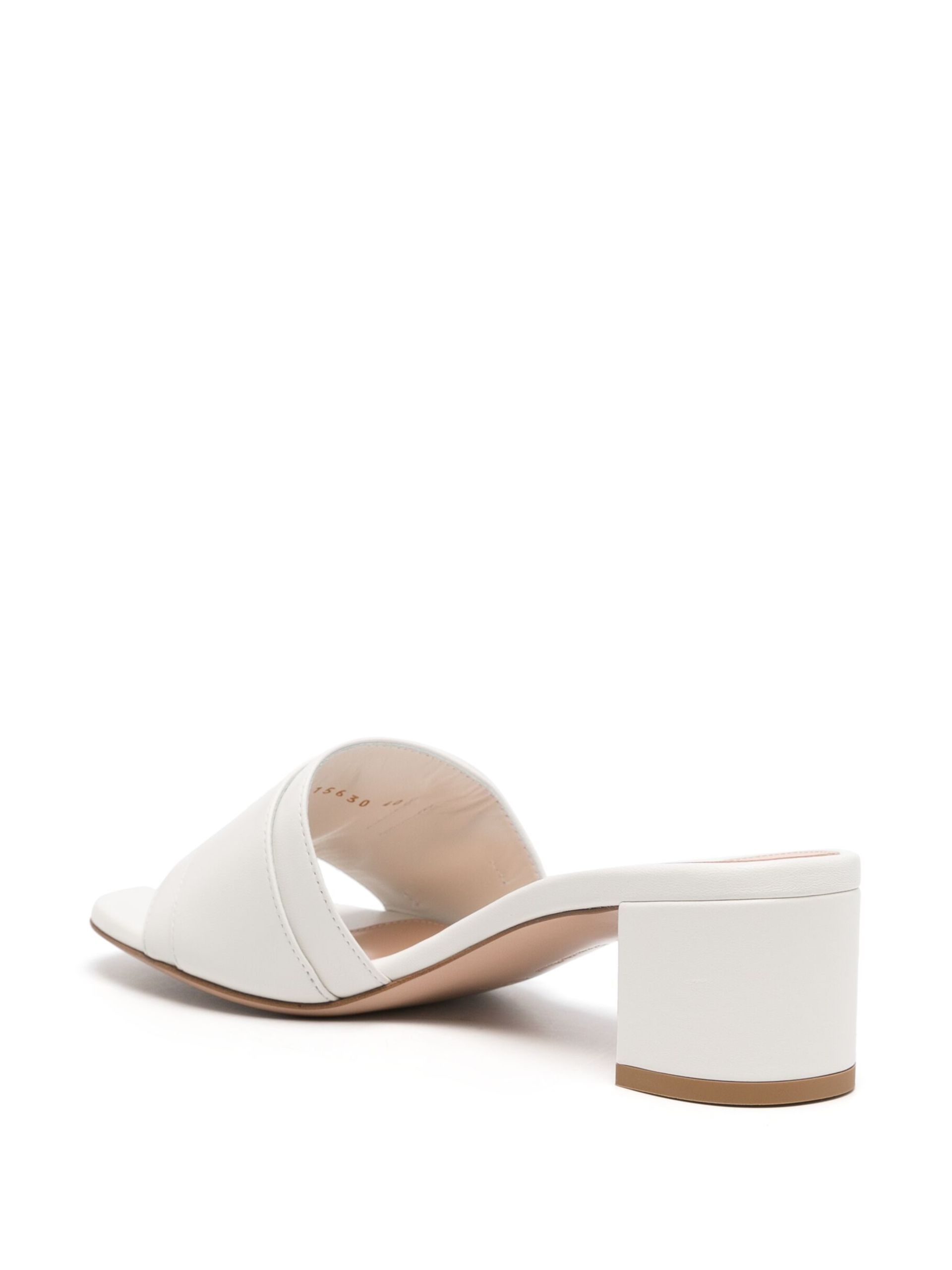 White Decorative Buckle Leather Mules - 3