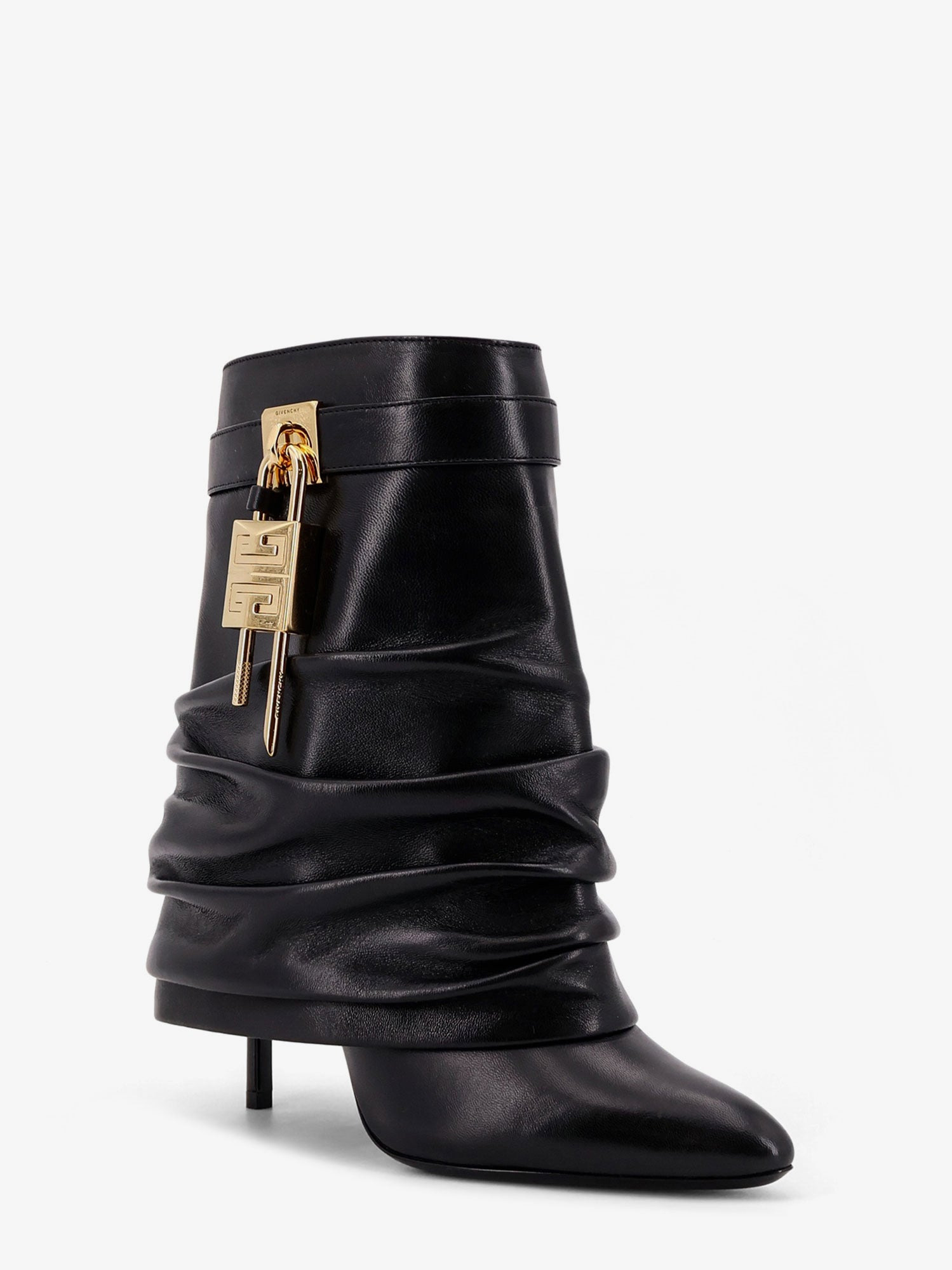 Shark Lock Stiletto Leather Ankle Boots - 2
