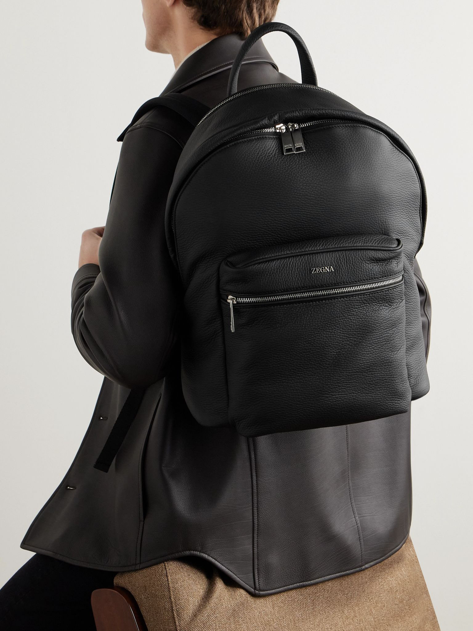 Full-Grain Leather Backpack Black - 2