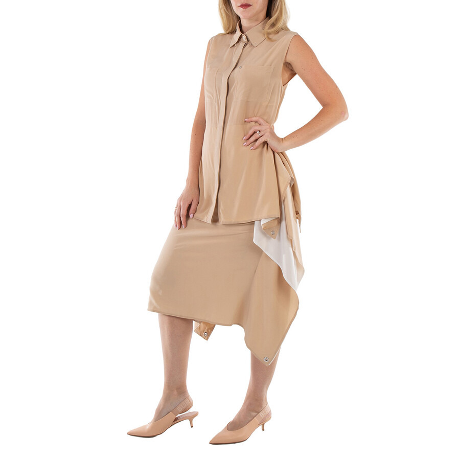 Burberry Billie Silk Crepe Draped Panel Sleevless Shirt In Soft Fawn - 3