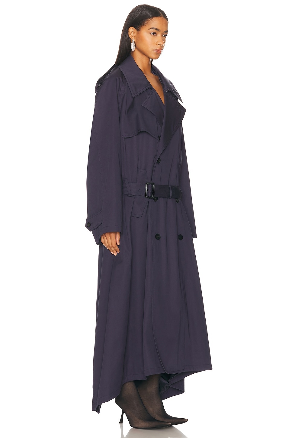 Draped Neck Trench Coat - 3