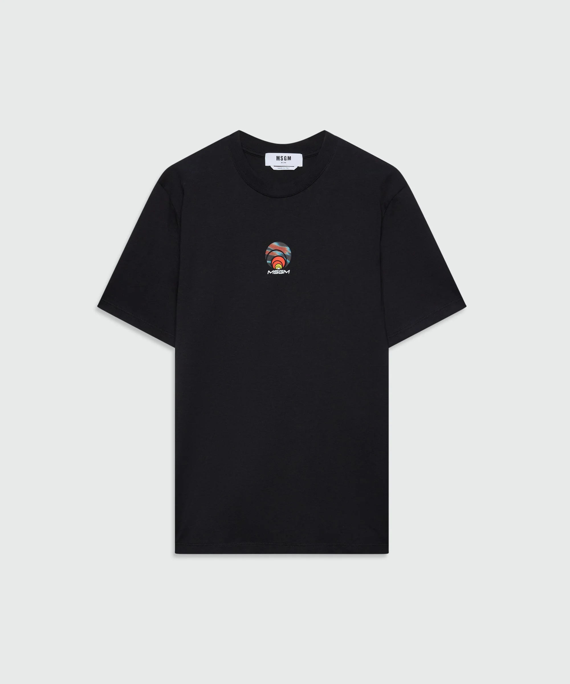 Black short-sleeve cotton jersey T-shirt with front print - 1