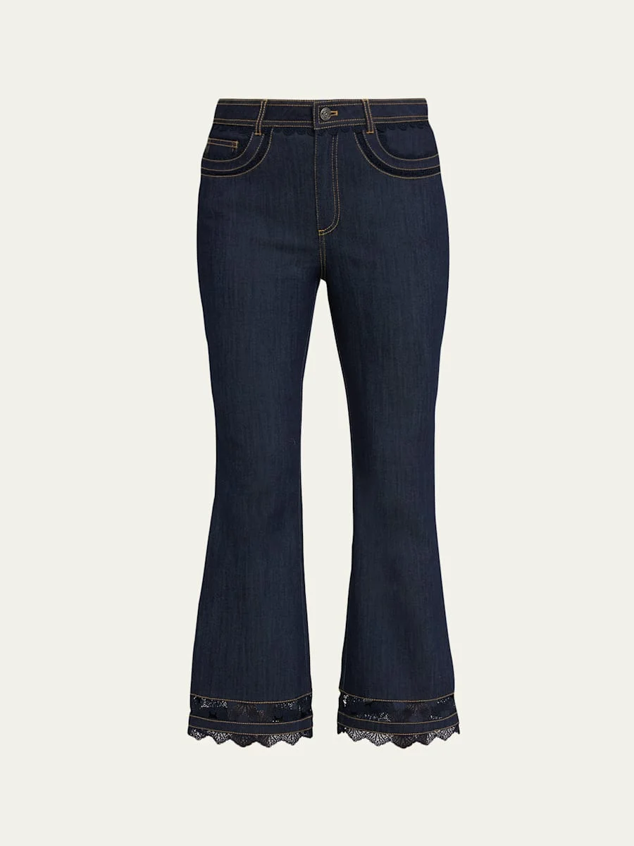 Stevie Guipure Lace Crop Flare Jeans - 1