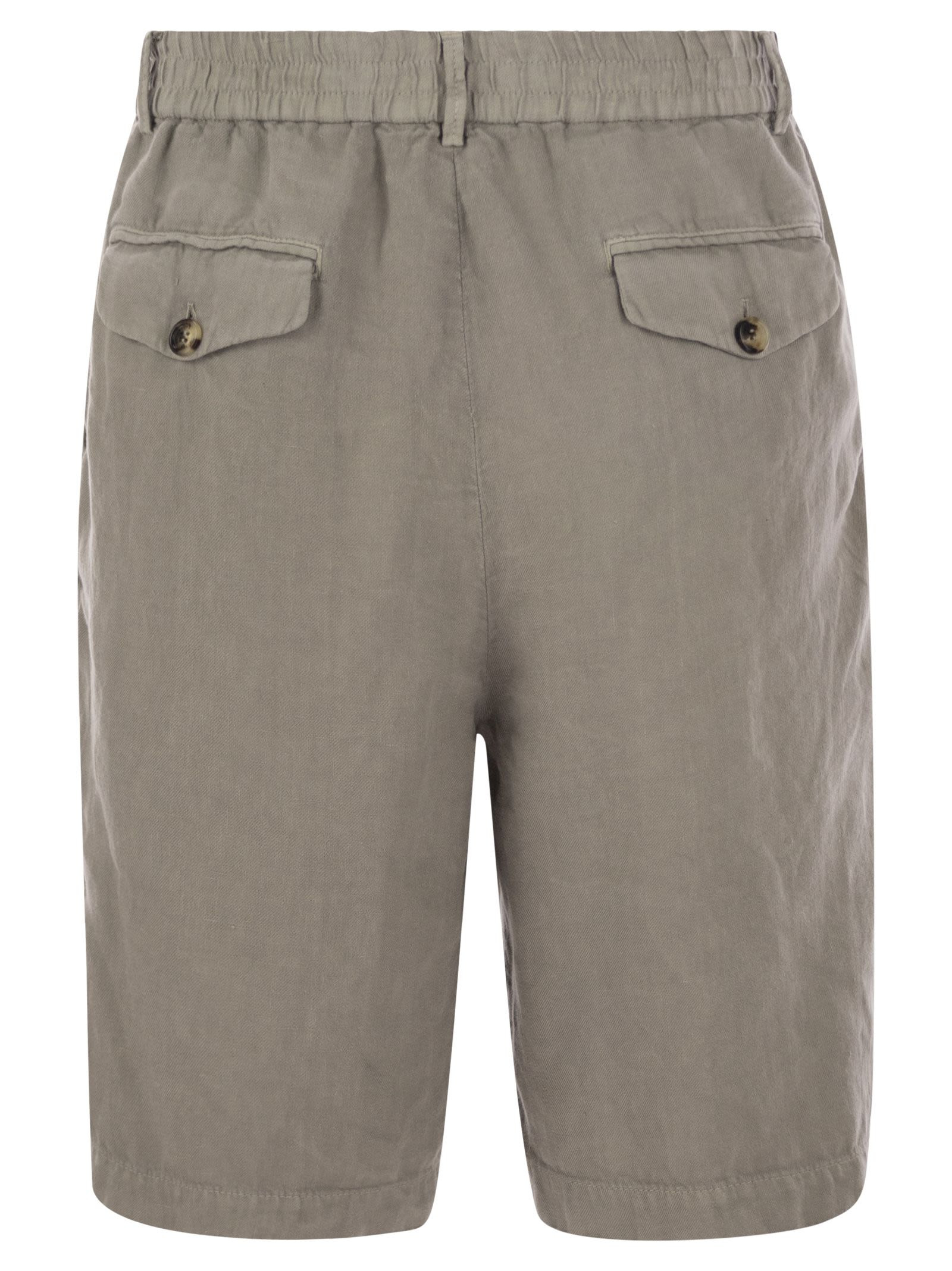 Brunello Cucinelli Men Bermuda Shorts In Light Délavé Linen Canvas - 2