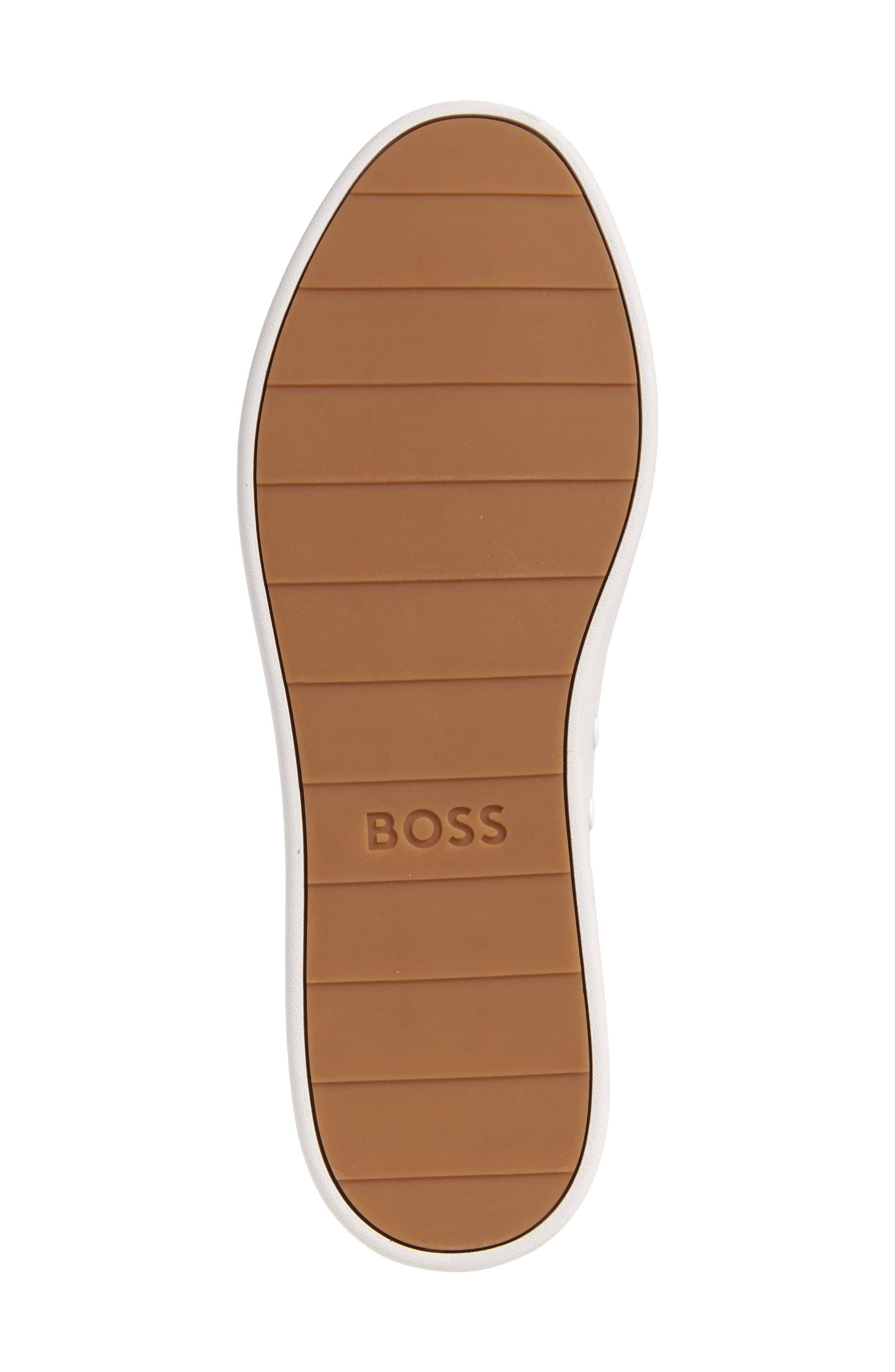 BOSS Belwar Low Top Pebbled Leather Sneaker in White /Black at Nordstrom - 6
