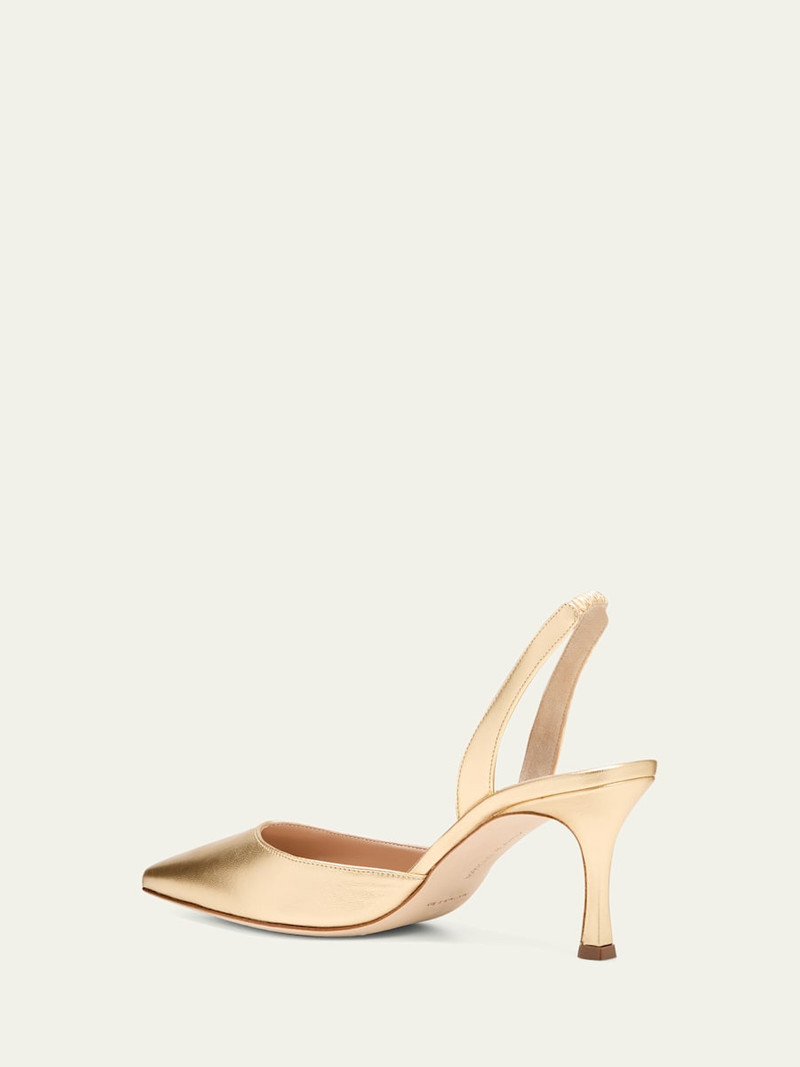Manolo Blahnik Carolyne Metallic Leather Mid-Heel Slingback Pumps outlook