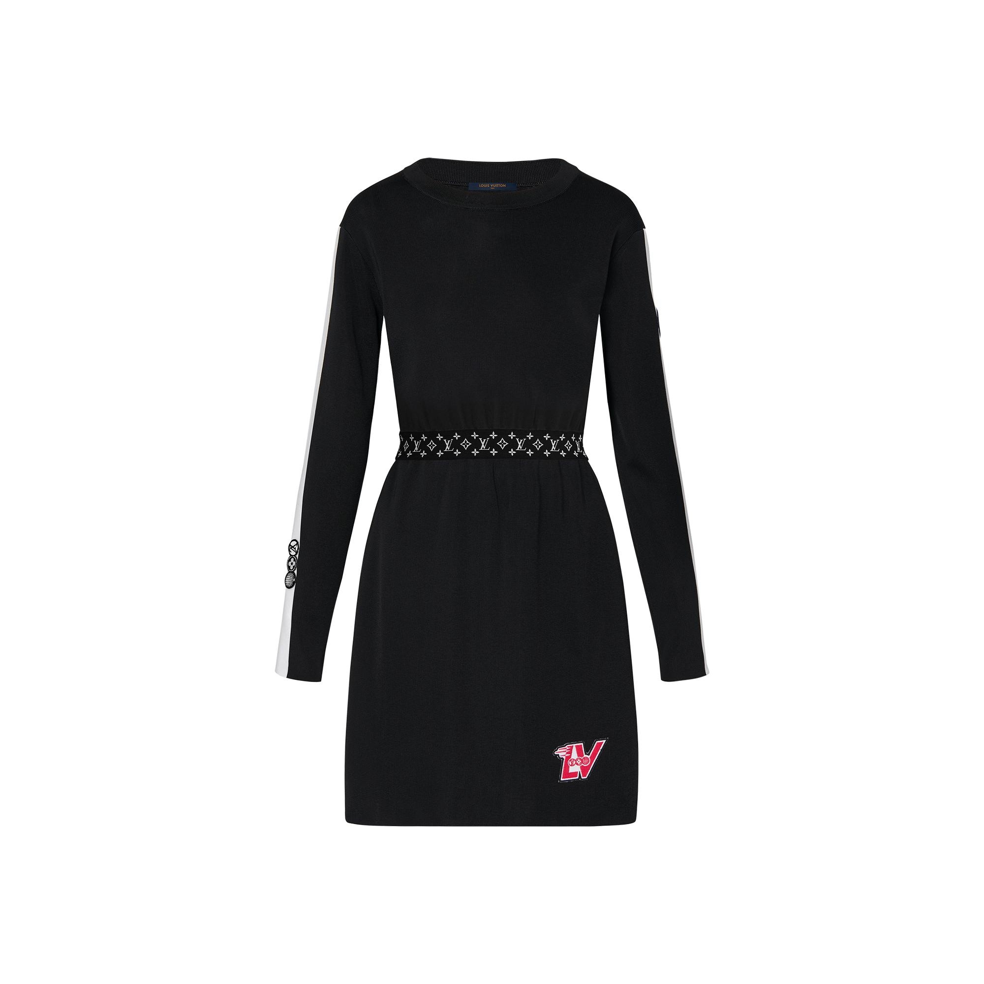 Long-Sleeved Knit Dress With Monogram Band - 1