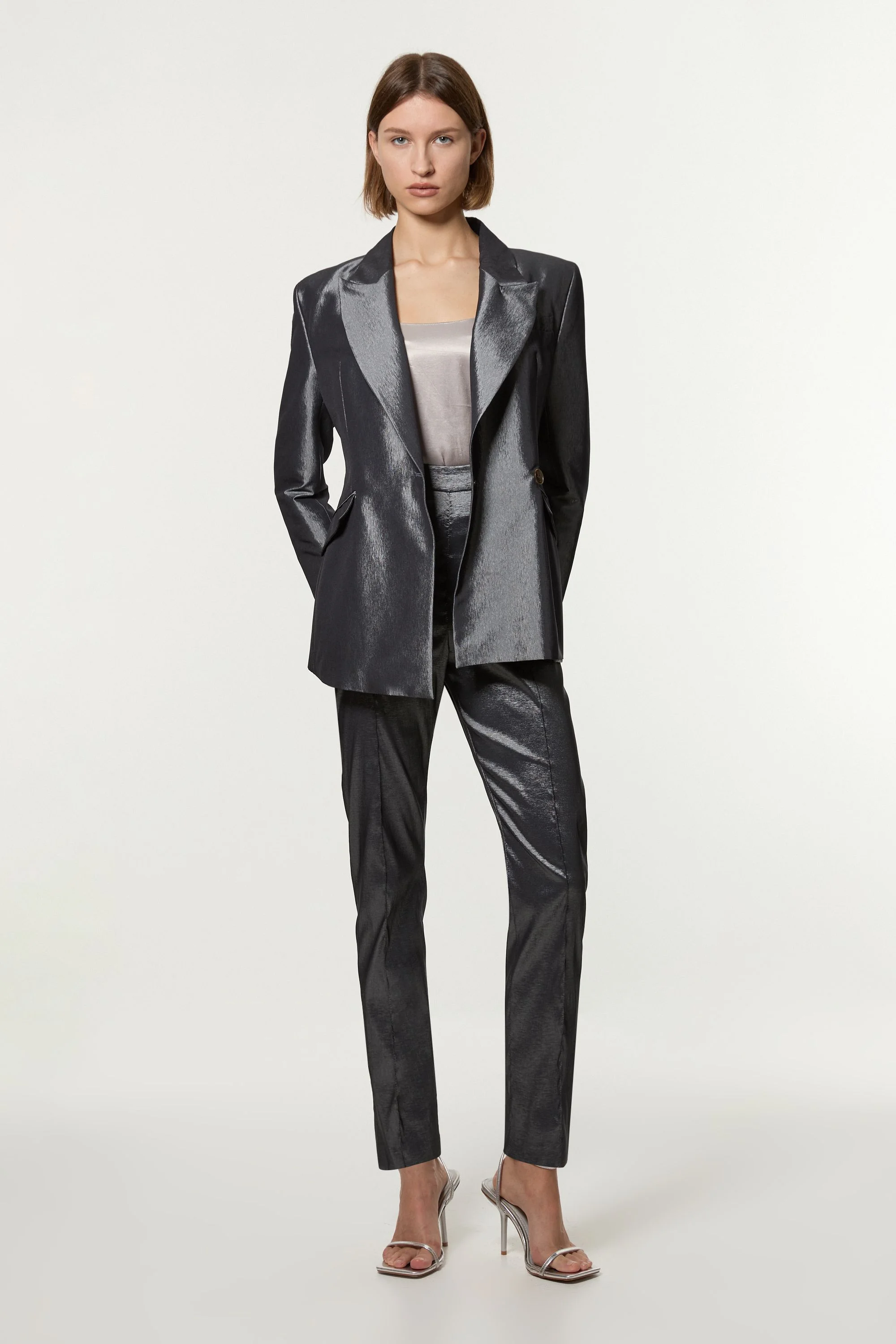 Fluid Tailored Metallic Straight Leg Trousers - 1