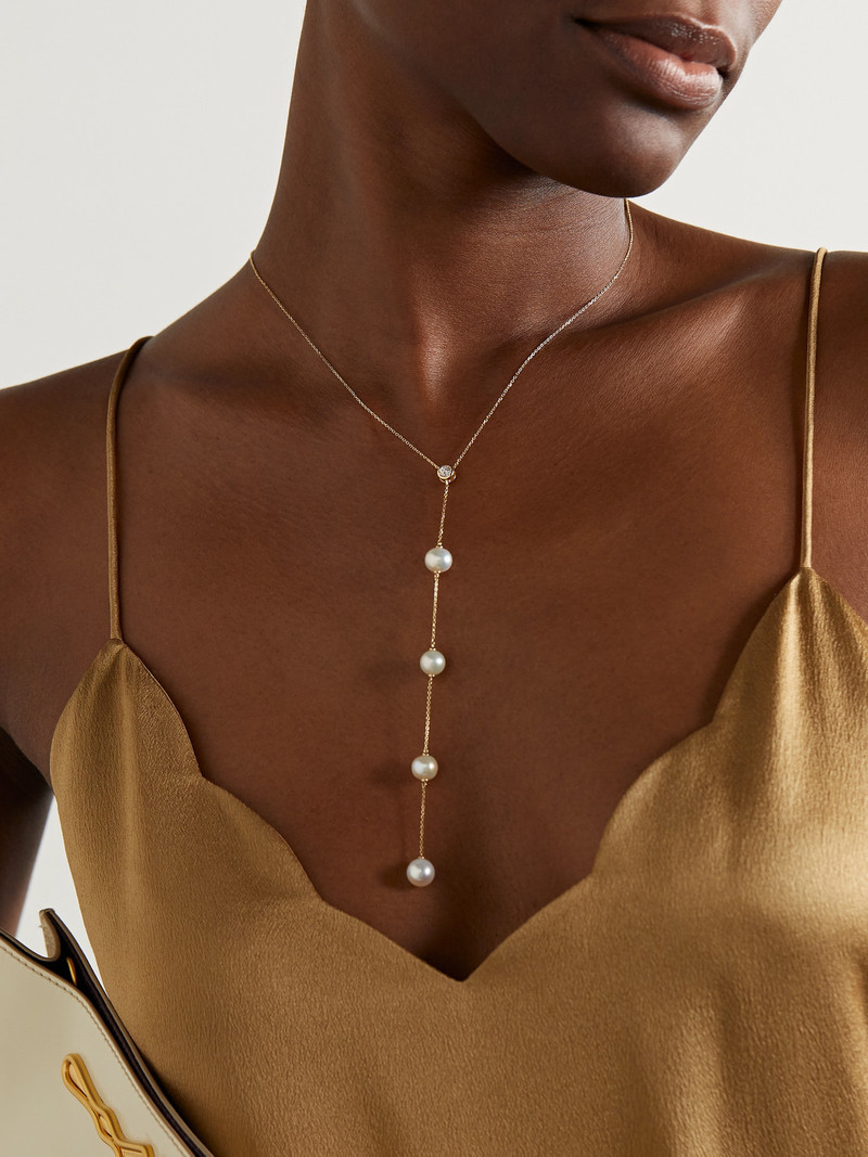 MATEO Drizzle 14-karat Gold, Diamond And Pearl Necklace outlook