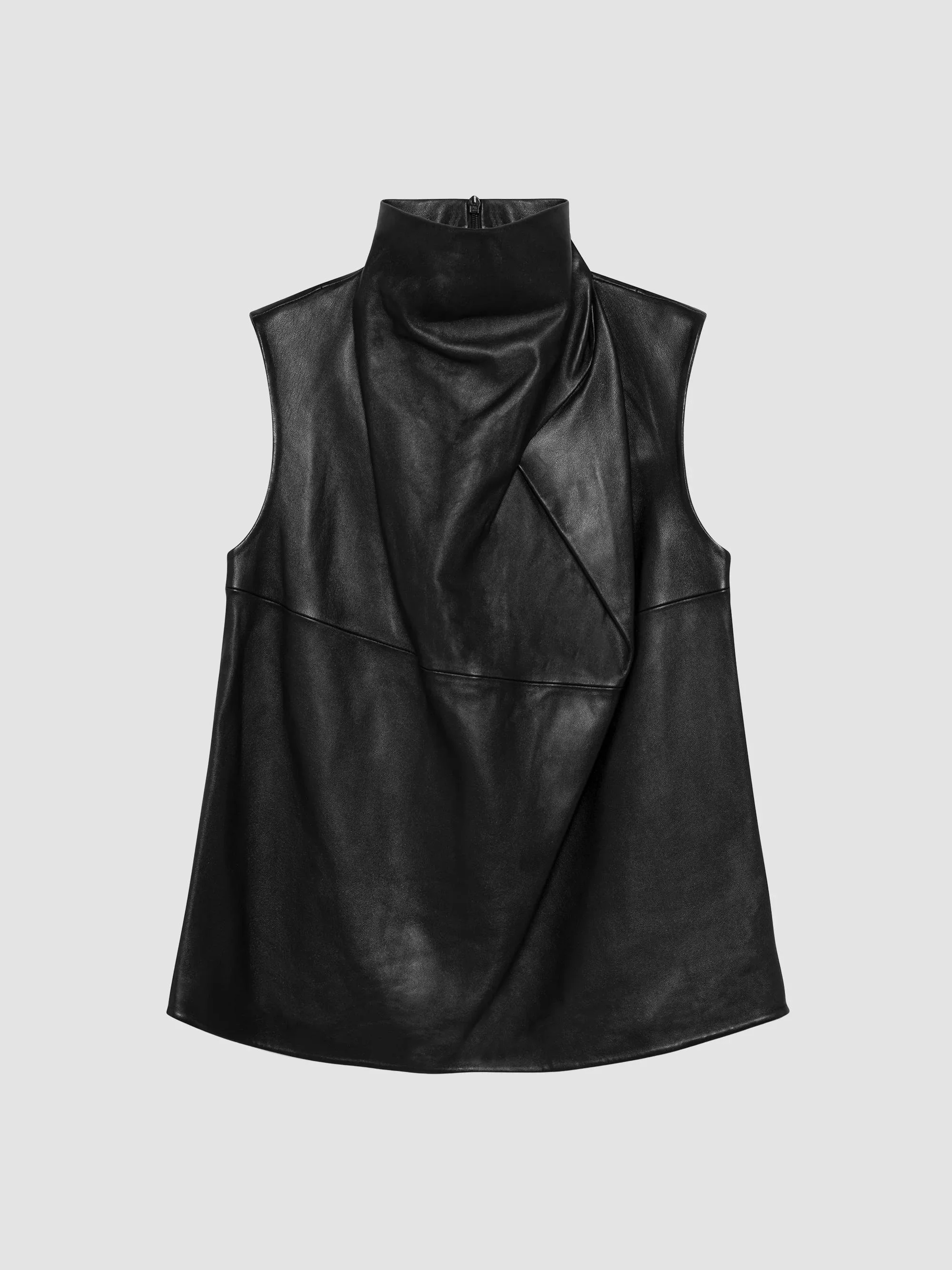 Women's Halley Cowlneck Leather Top - Black - 1