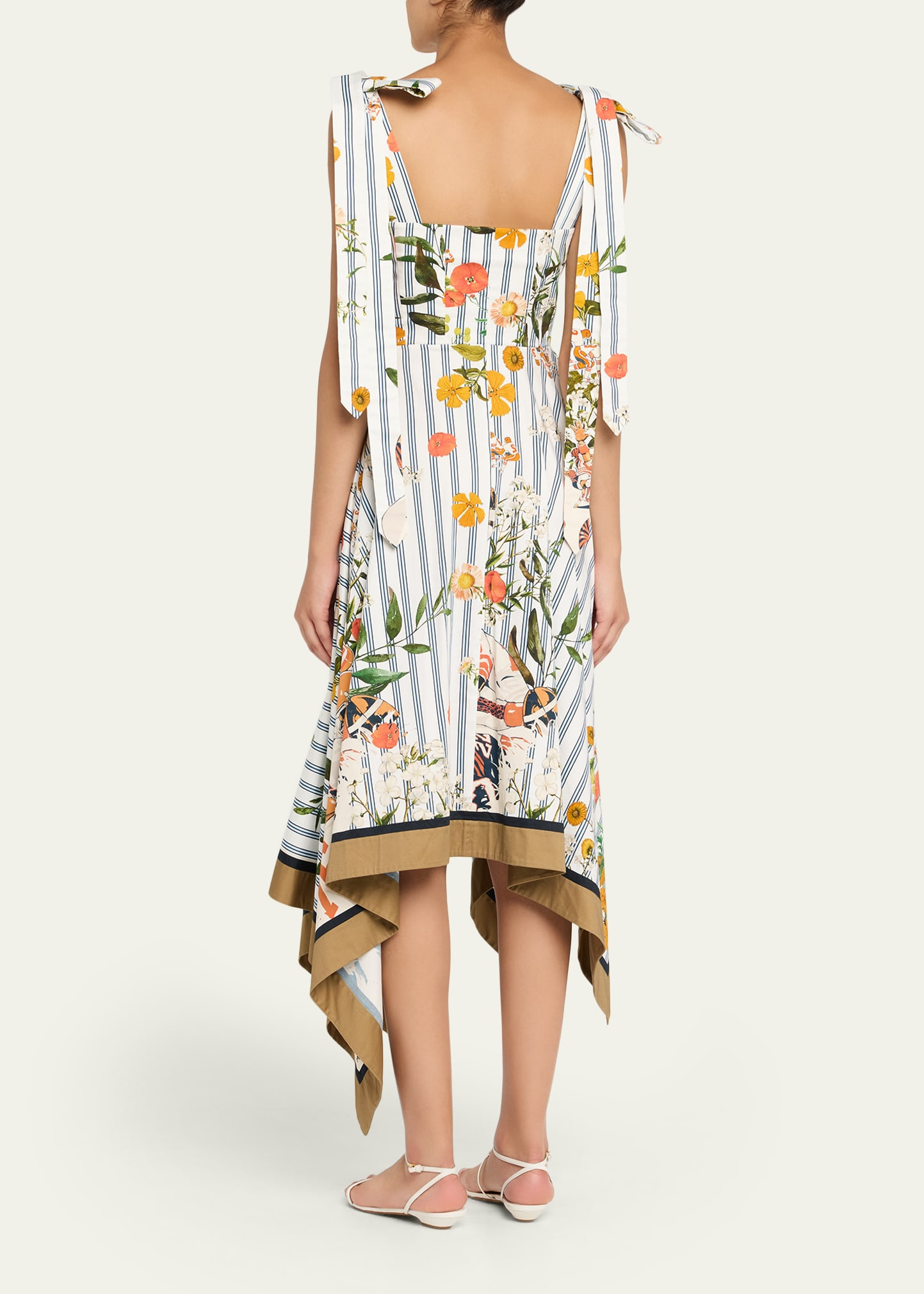 Printed Shoulder-Tie Handkerchief Midi Dress - 3
