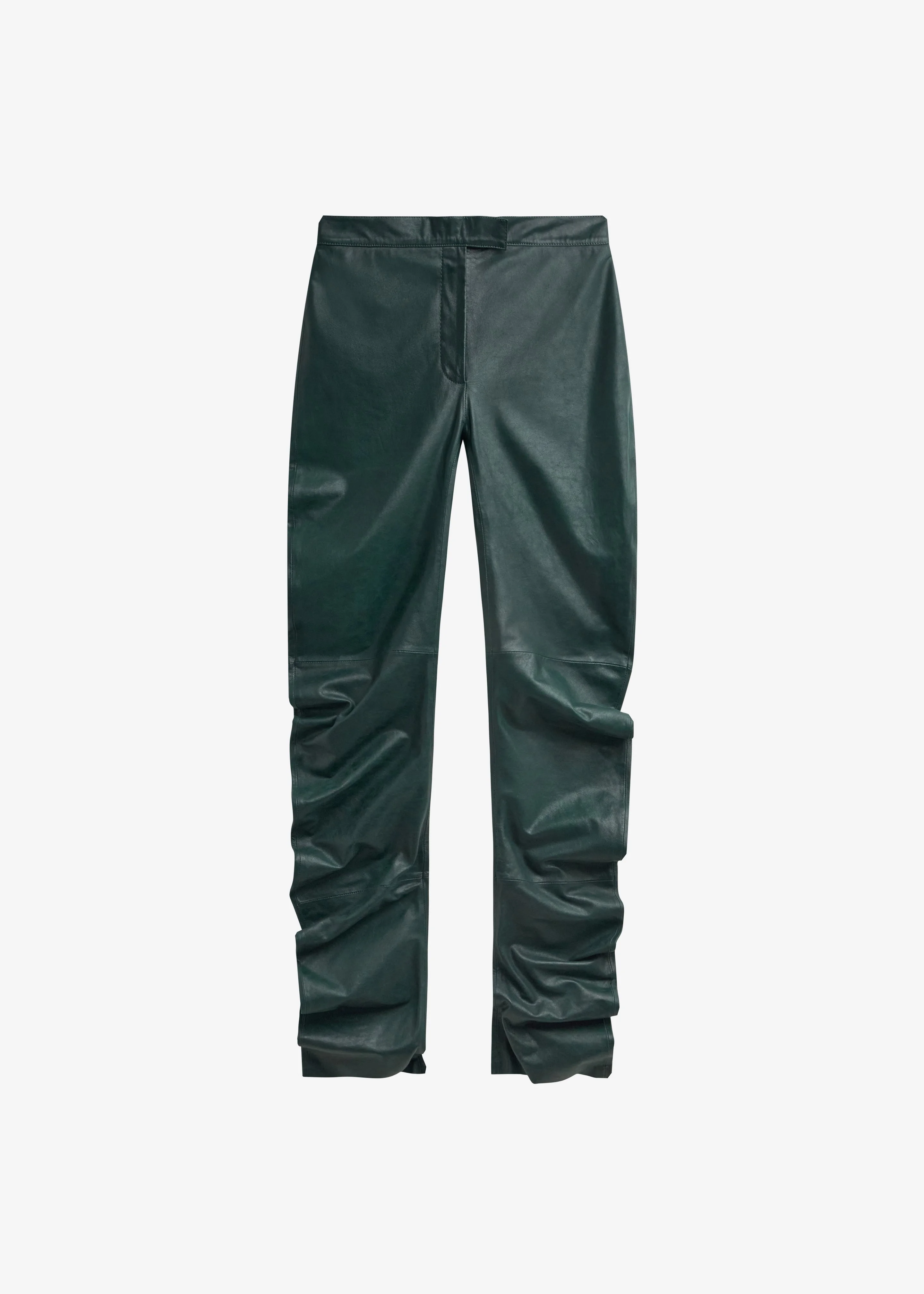 Jessa Leather Ruched Pants - Bottle Green - 1