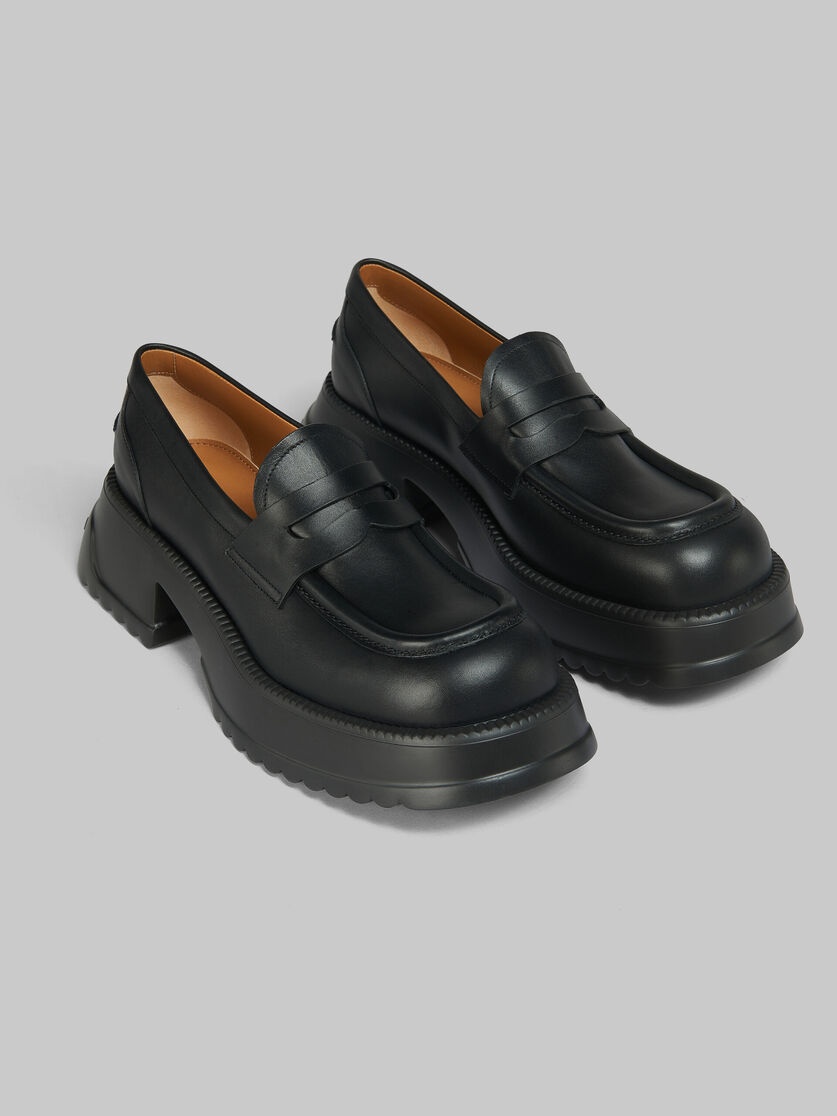 BLACK LEATHER LOAFER WITH PLATFORM SOLE - 5