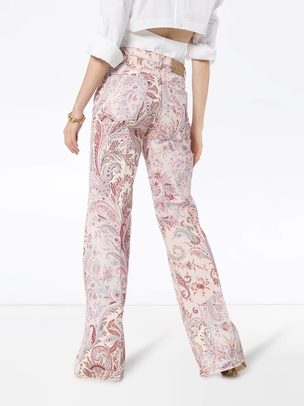 paisley pattern wide leg jeans - 4