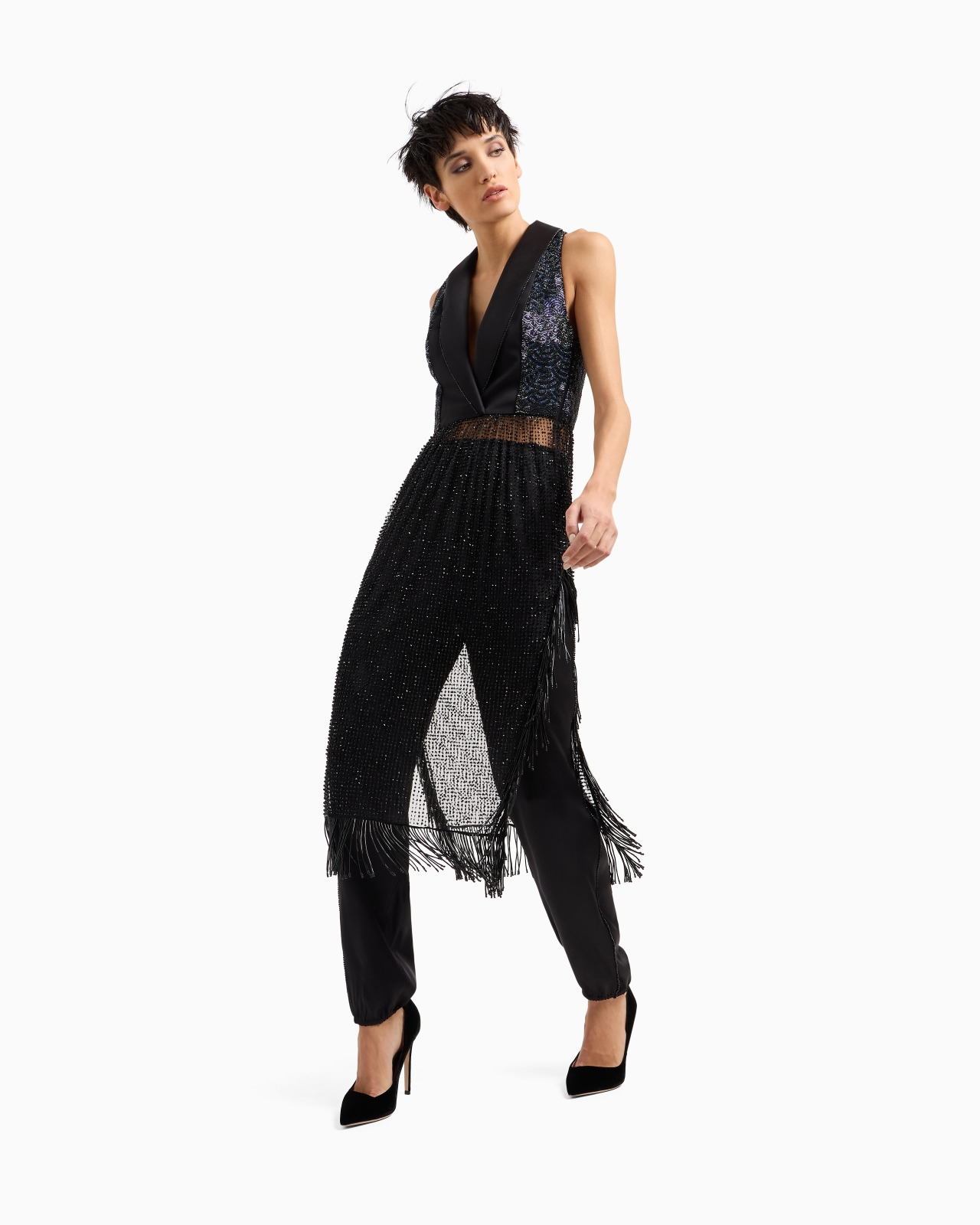 Straight-cut silk trousers with crystal piping - 2
