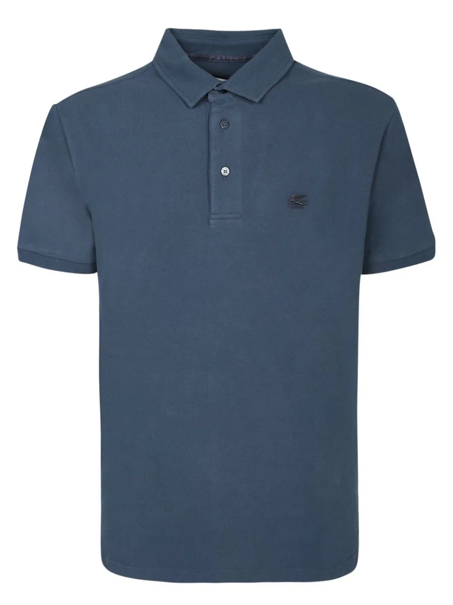 Etro Blue Cotton Polo Shirt With Embroidered Logo - 1