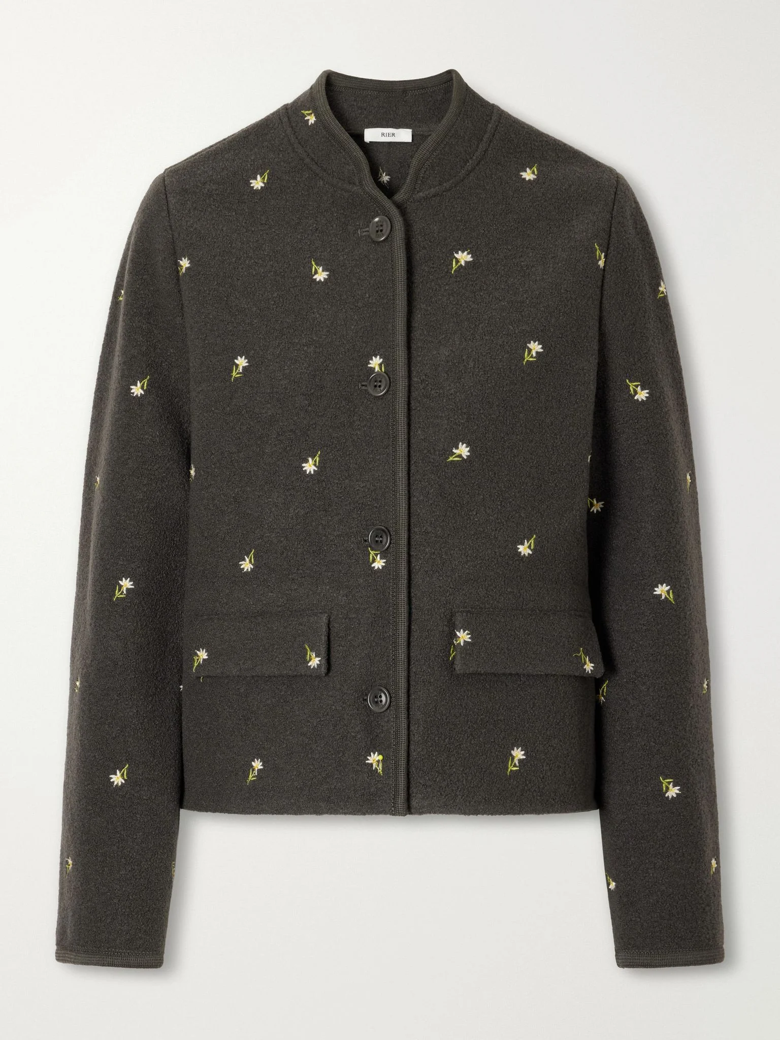 Walker floral-embroidered felted wool-fleece jacket Dark gray - 1