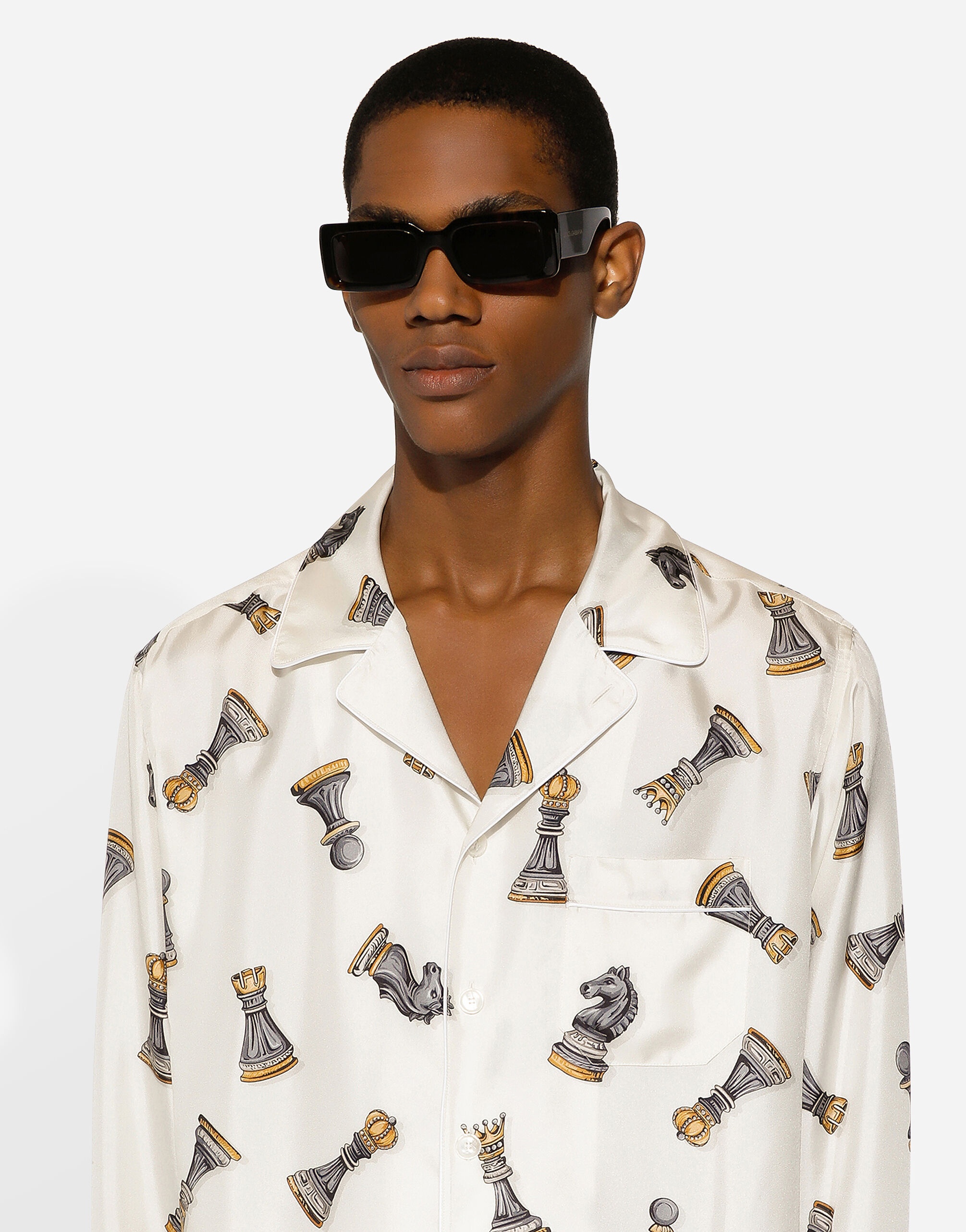 Silk twill shirt with chess-piece print - 4