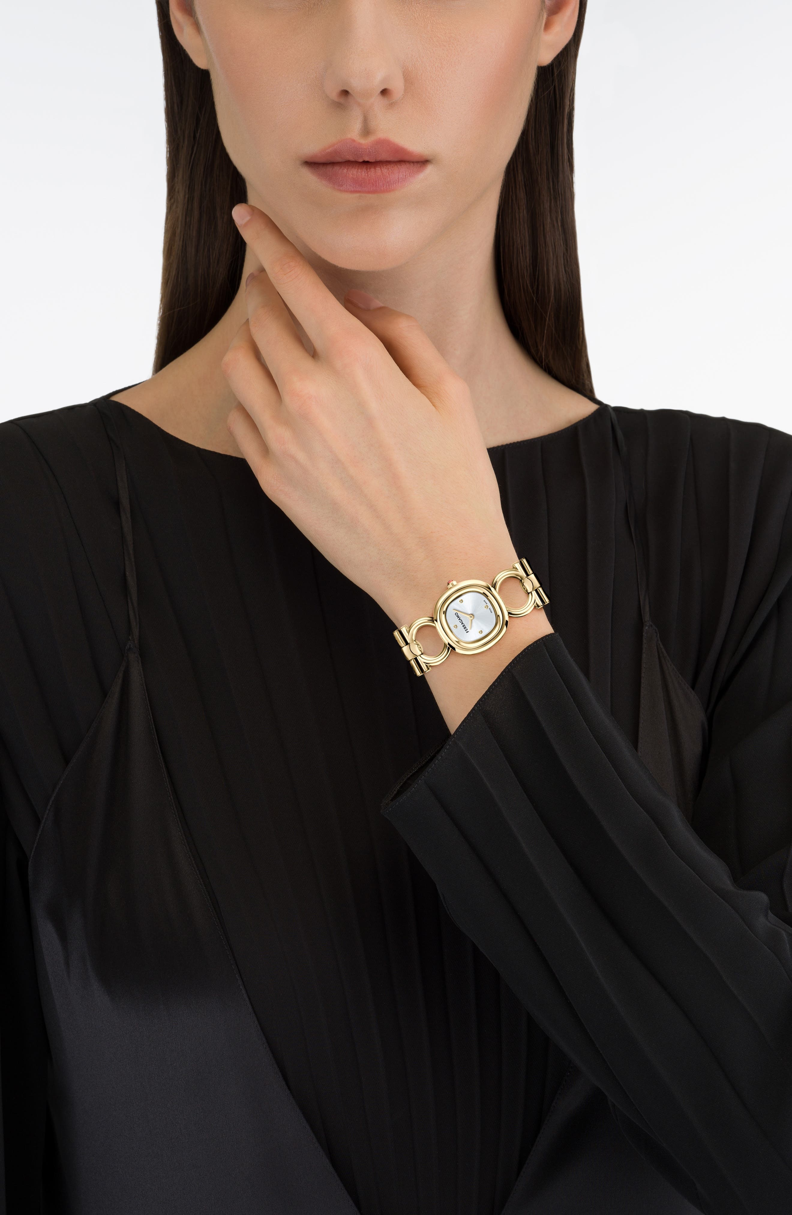 FERRAGAMO Double Gancini Bracelet Watch, 25mm in Yellow Gold at Nordstrom - 2