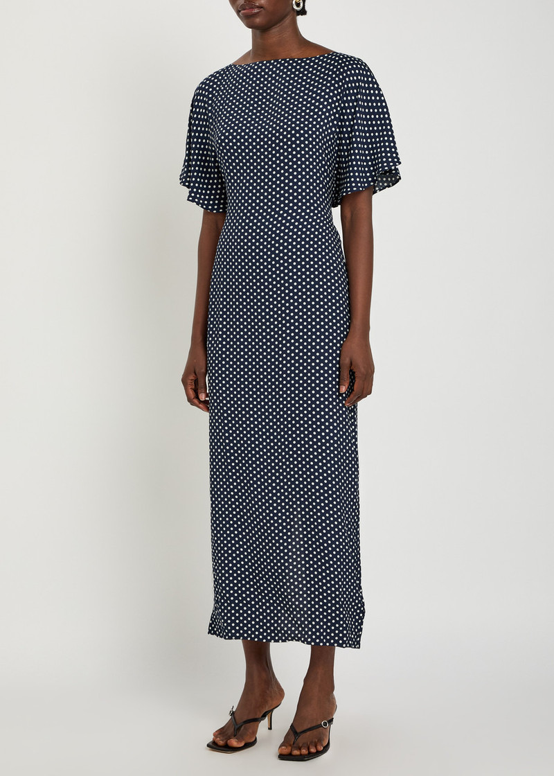 Reformation Reformation Maeva Polka-dot Woven Midi Dress outlook