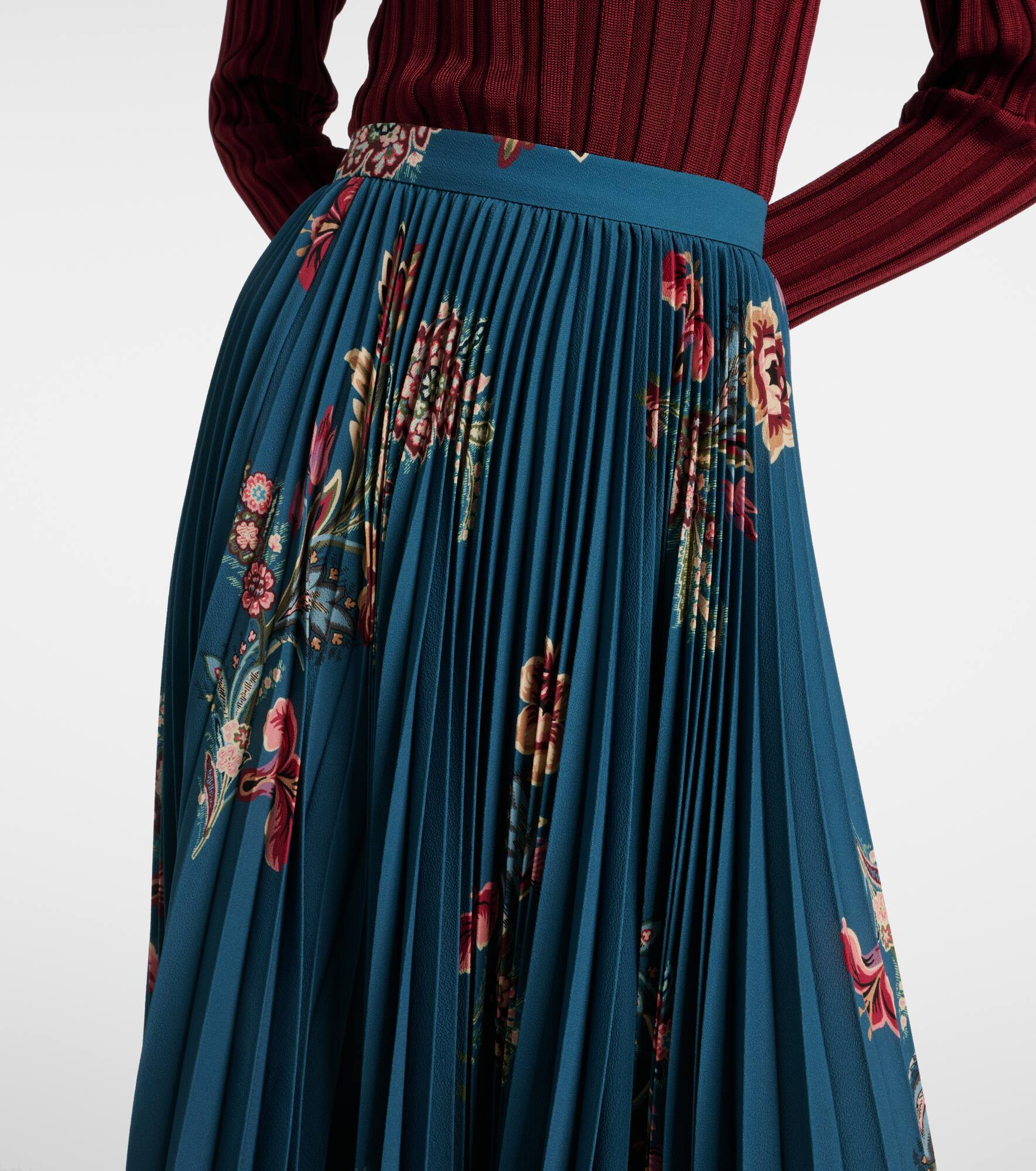 Plissé high-rise floral midi skirt - 4