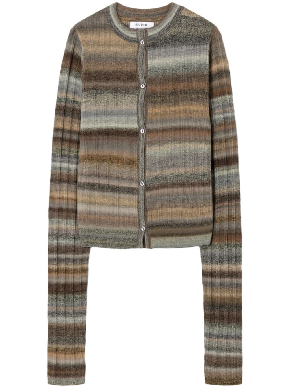striped ribbed-knit wool cardigan - 1