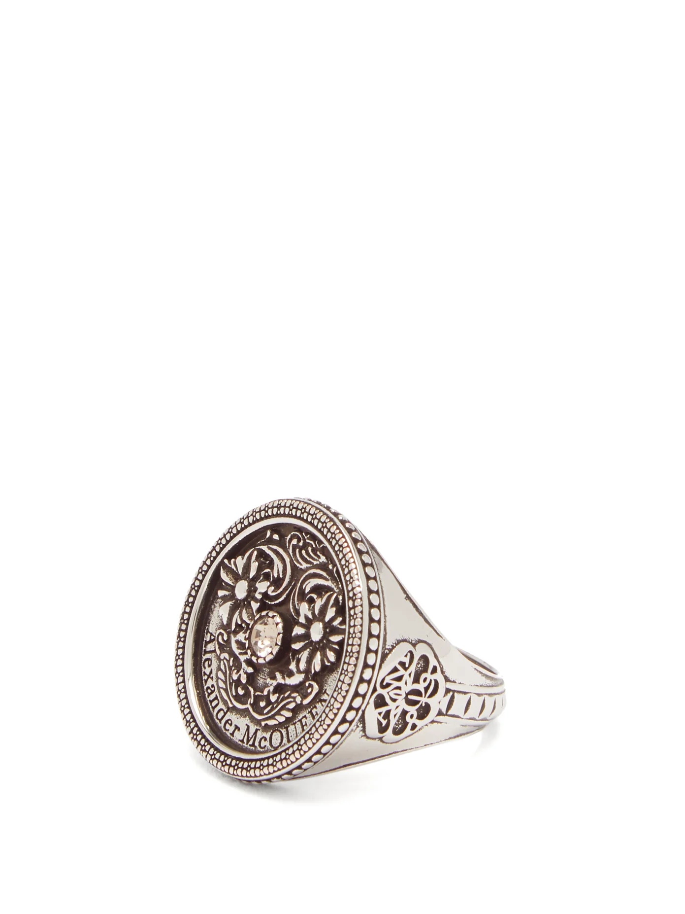 Floral-embossed medallion ring - 3