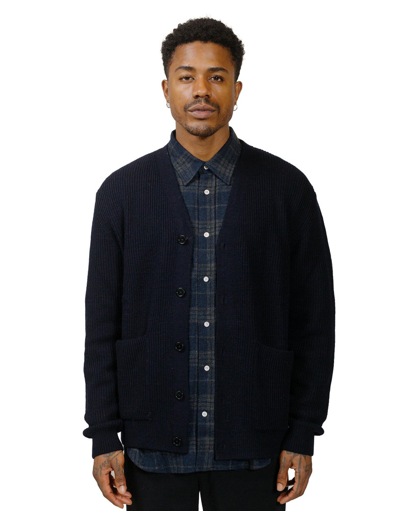 NORSE PROJECTS Loki Wool Cotton Rib Cardigan Dark Navy outlook