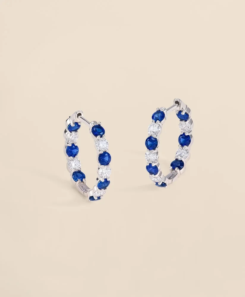 1 CT. Lab-Grown Diamond 3mm Sapphire 14k White Gold Hoop Earrings - 1