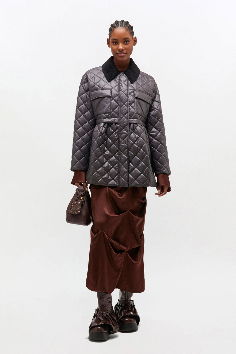 GANNI DARK GREY QUILT MIDI JACKET outlook