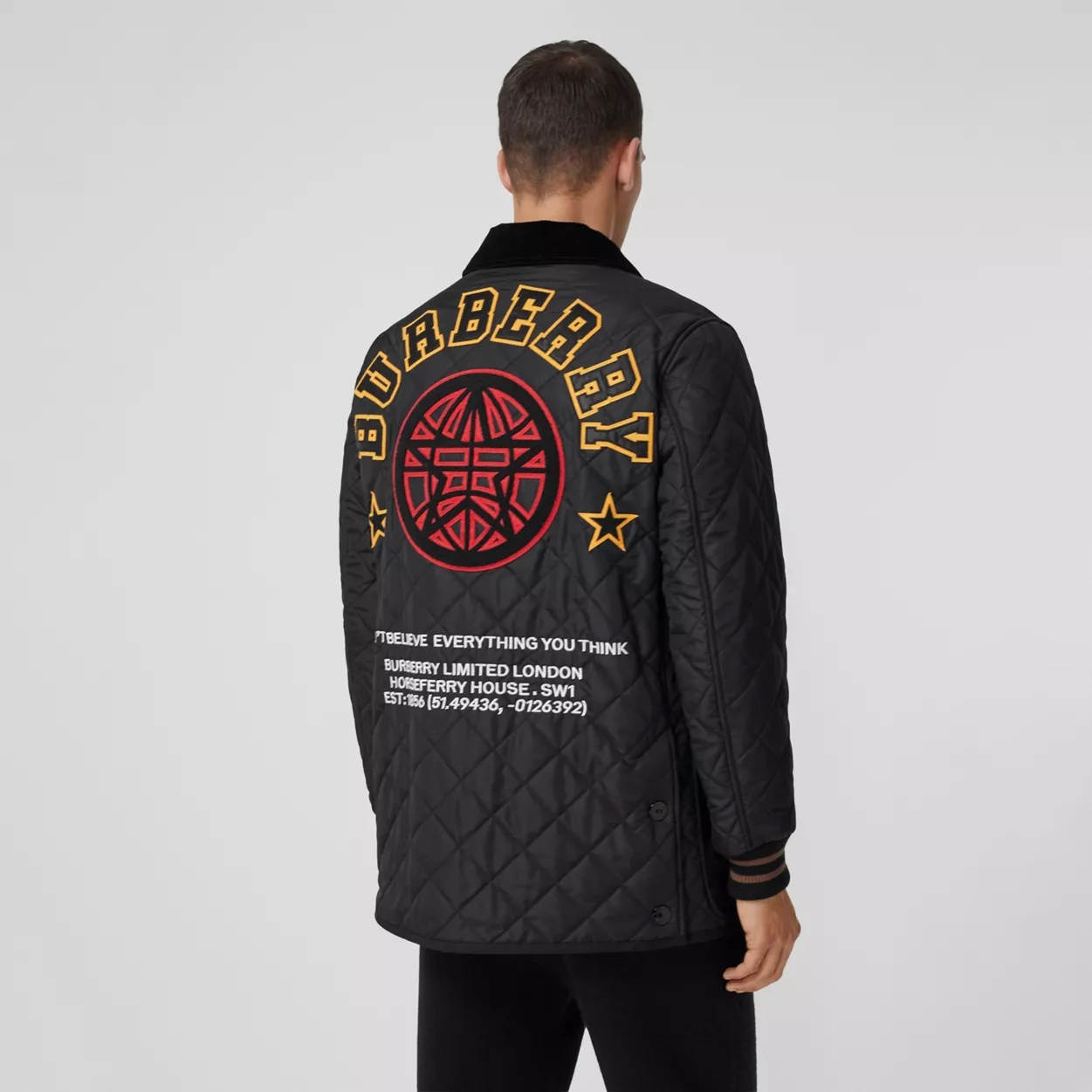 Varsity Graphic Diamond Quilted Barn Jacket - 4