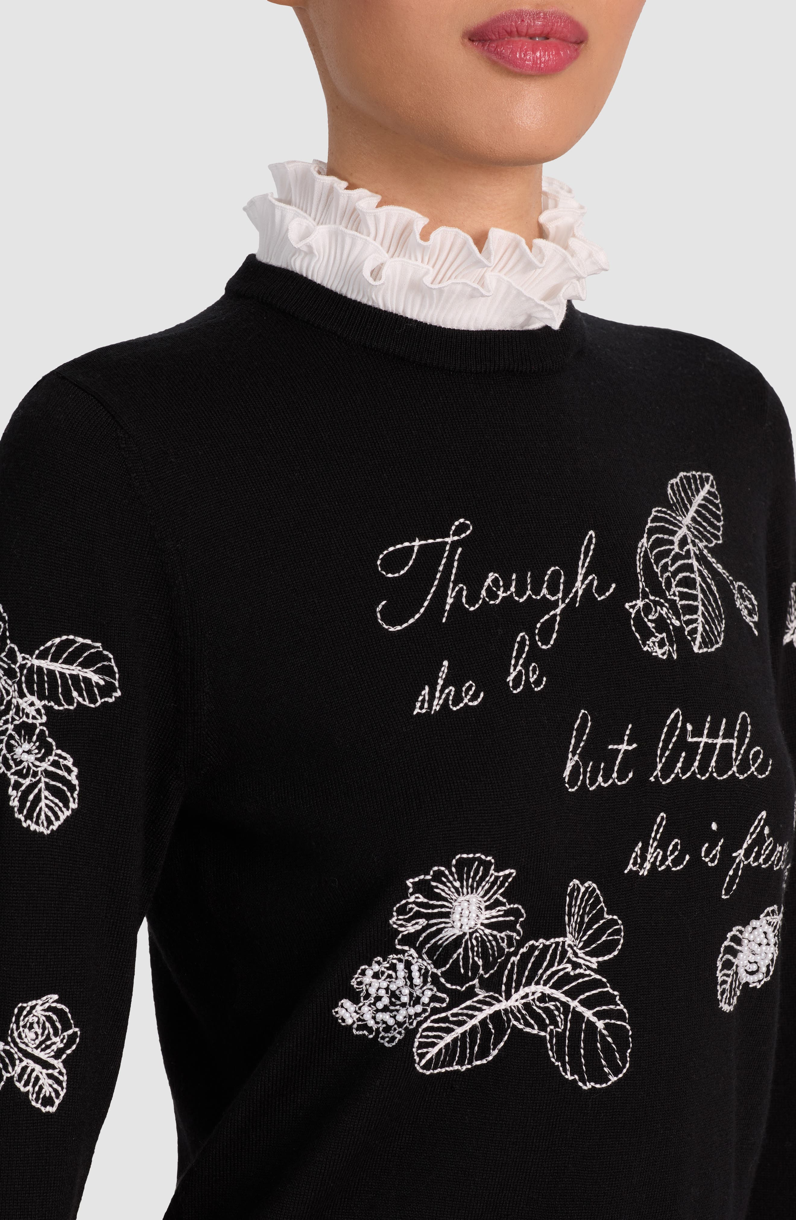 Alice + Olivia Carolann Embroidered Stretch Wool Sweater in Black/White at Nordstrom - 4