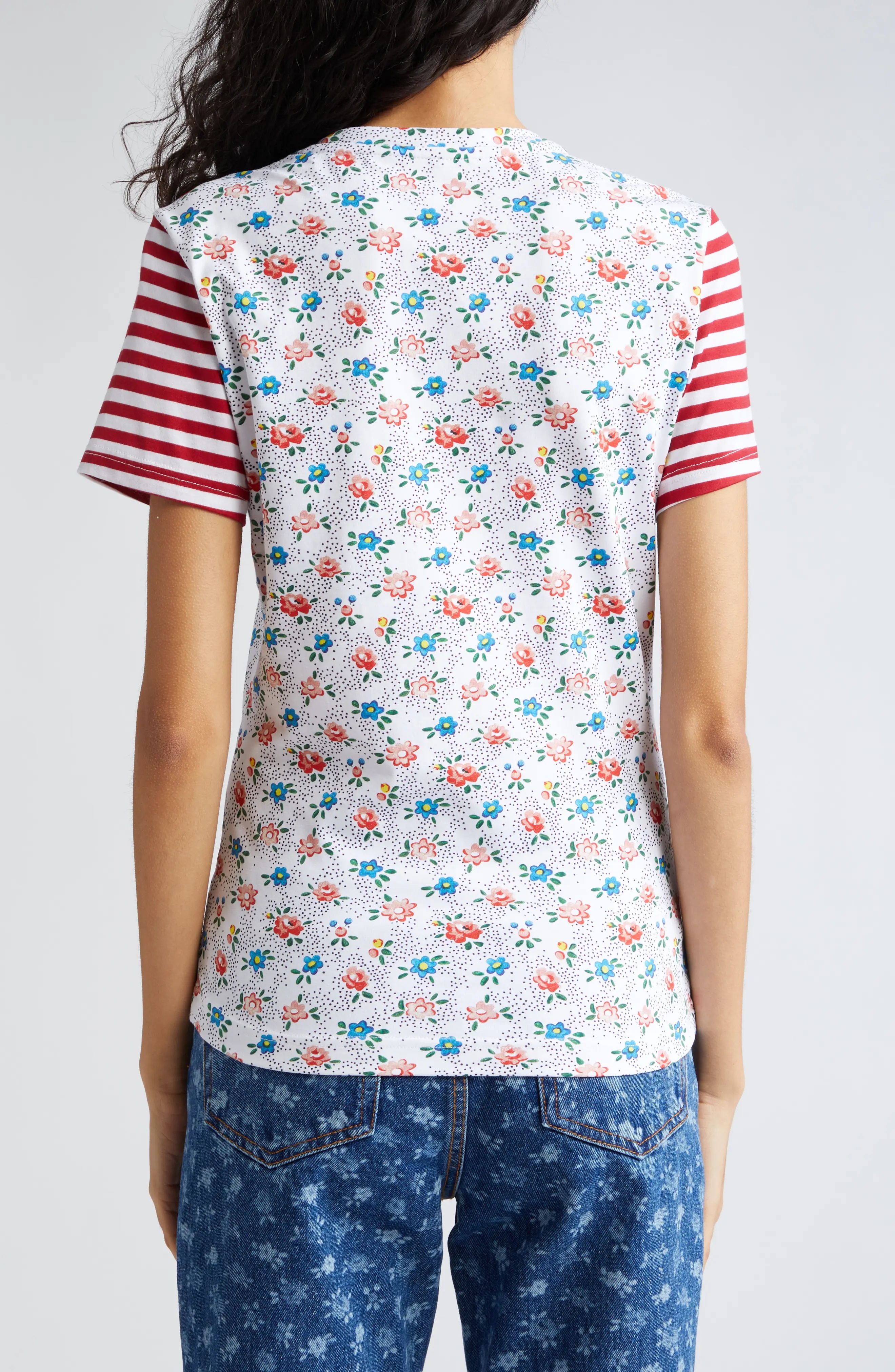 Floral Stripe Fitted Cotton Jersey T-Shirt - 2