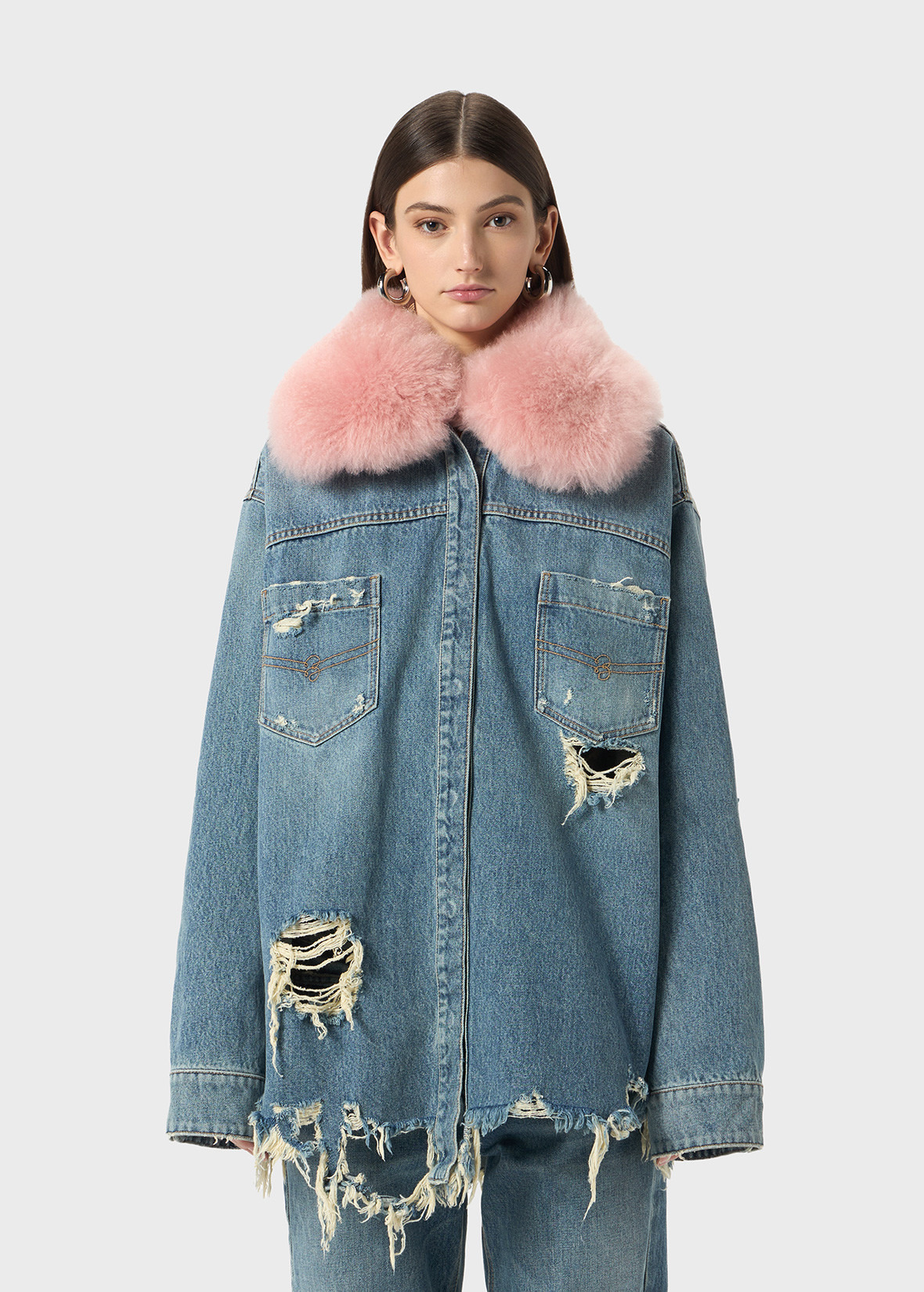 DENIM SHIRT WITH FAUX FUR COLLAR - 3