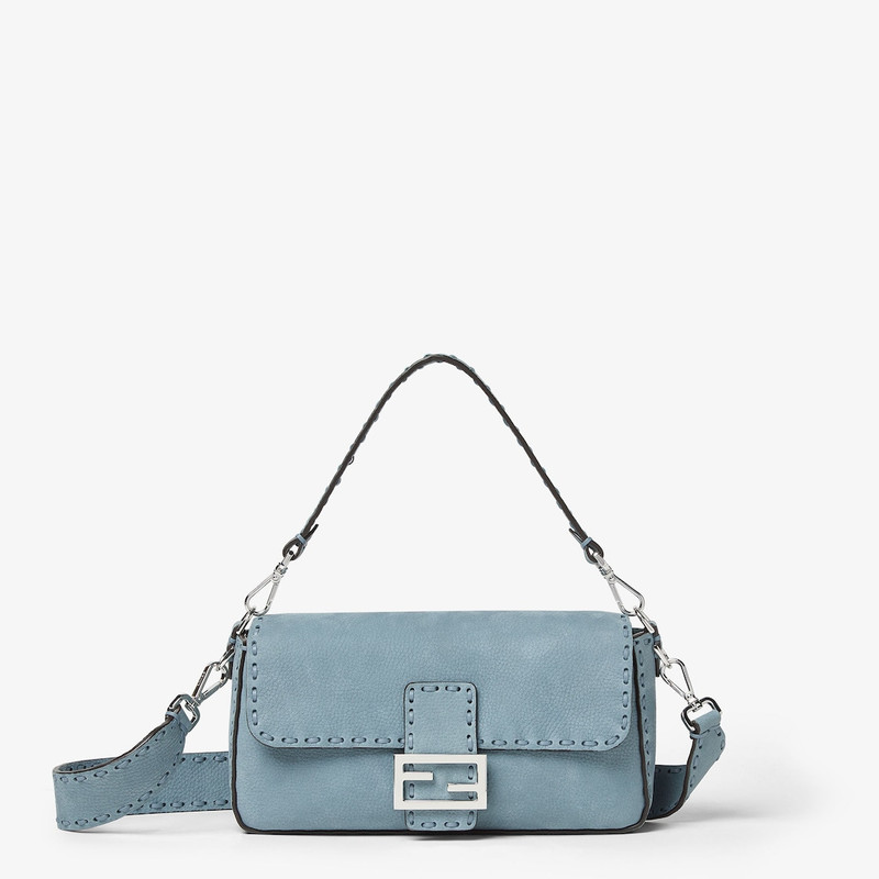 Baguette® Mercury blue nubuck leather Selleria bag with 612 hand-sewn topstitches 1